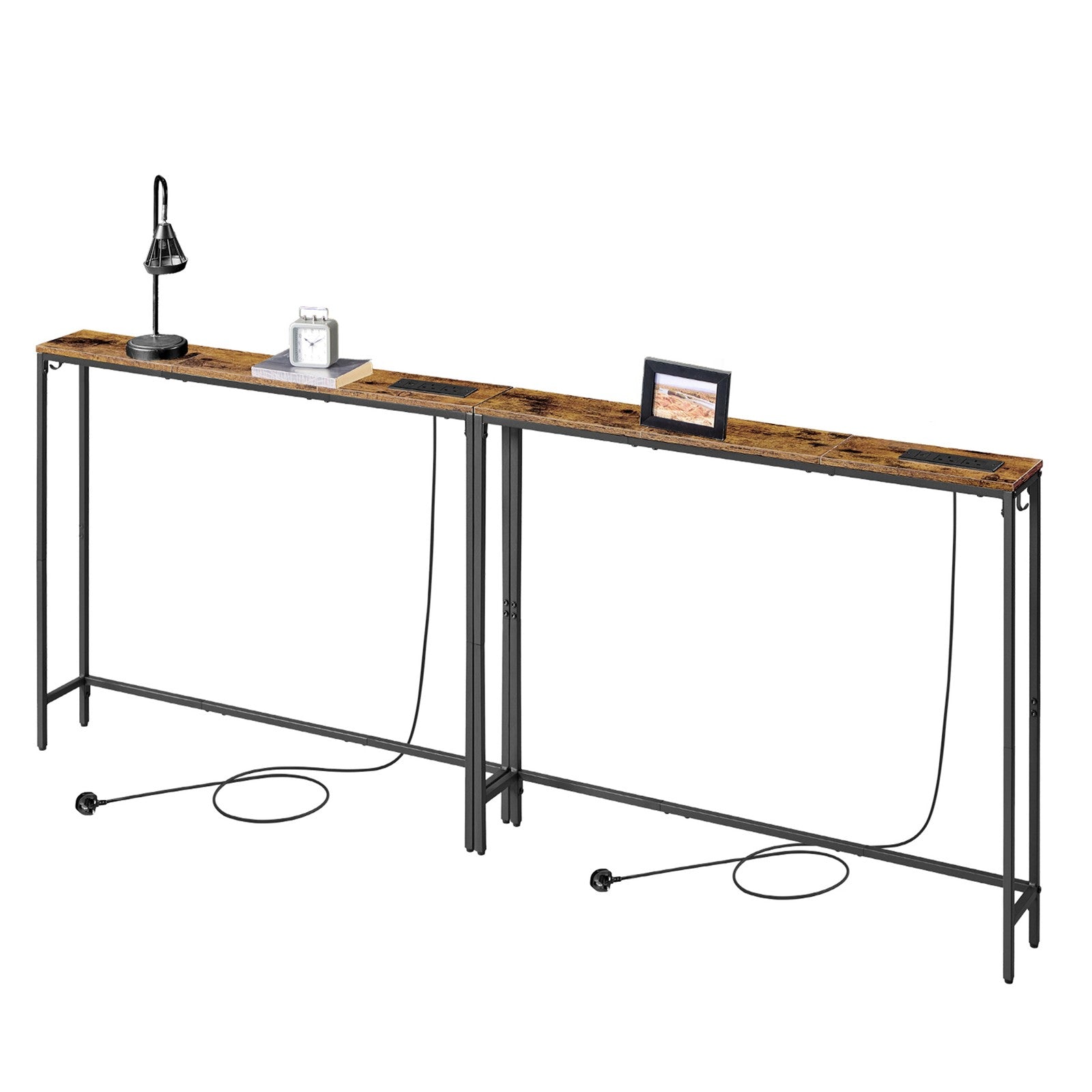 Console Tables - Wood - Rustic Brown - Built-In Charging Station