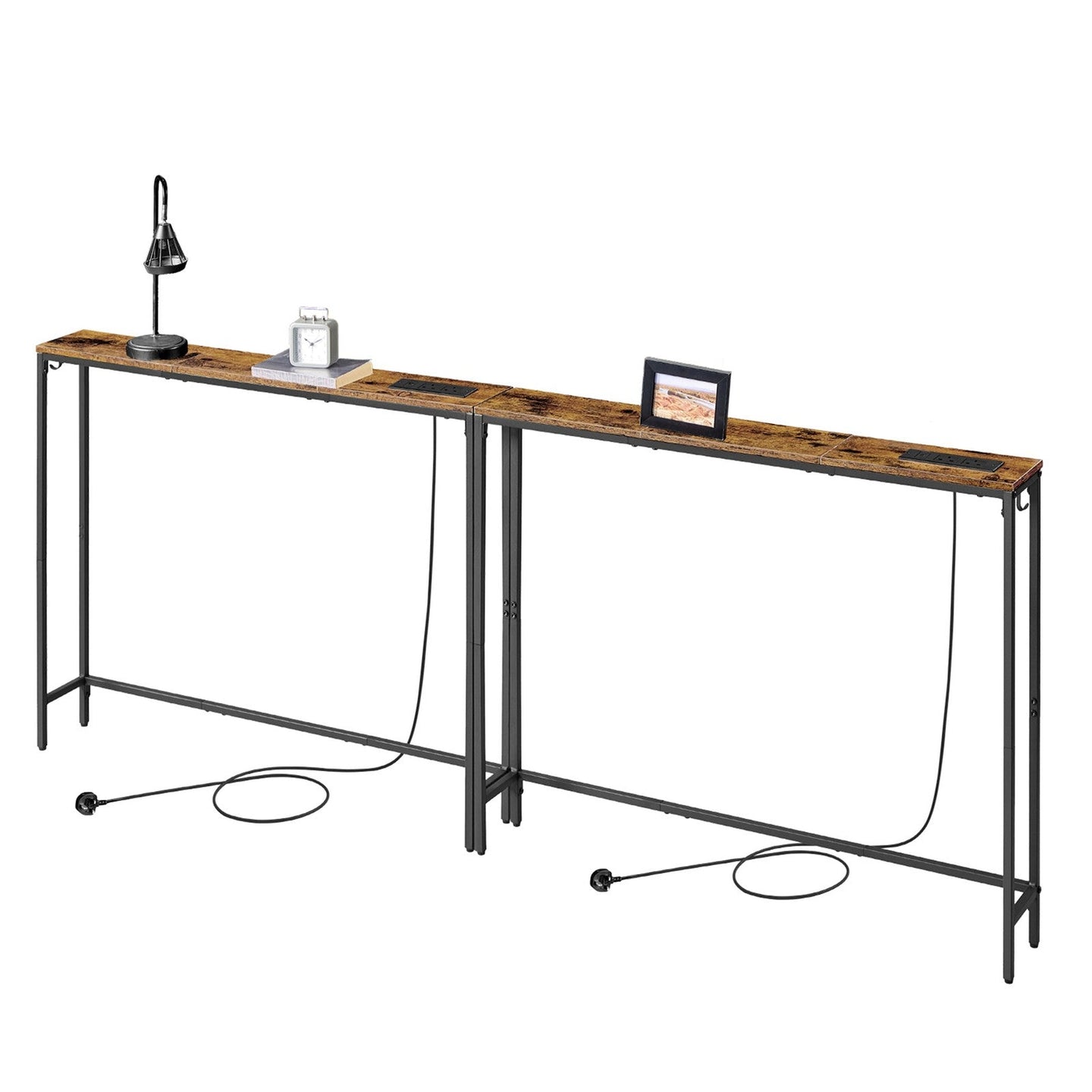 Console Tables - Wood - Rustic Brown - Built-In Charging Station