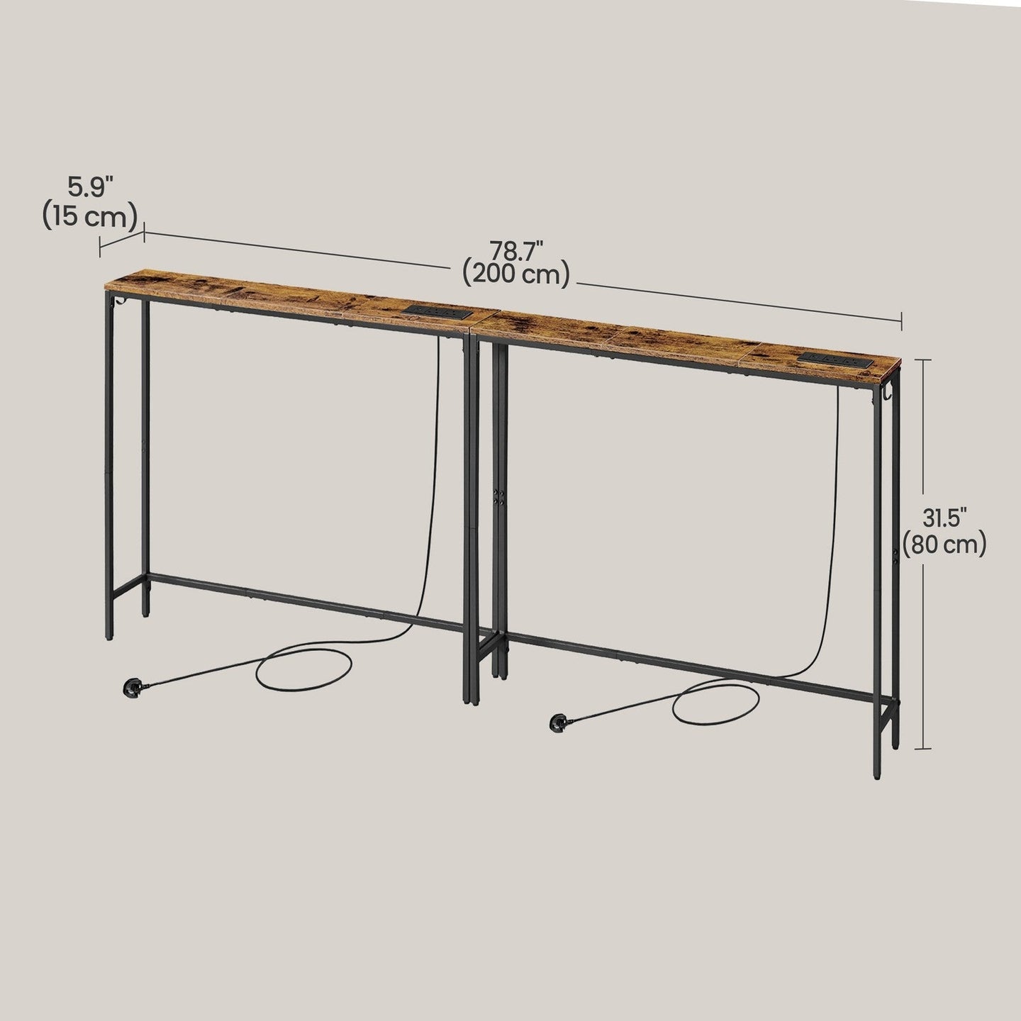 Console Tables - Wood - Rustic Brown - Built-In Charging Station