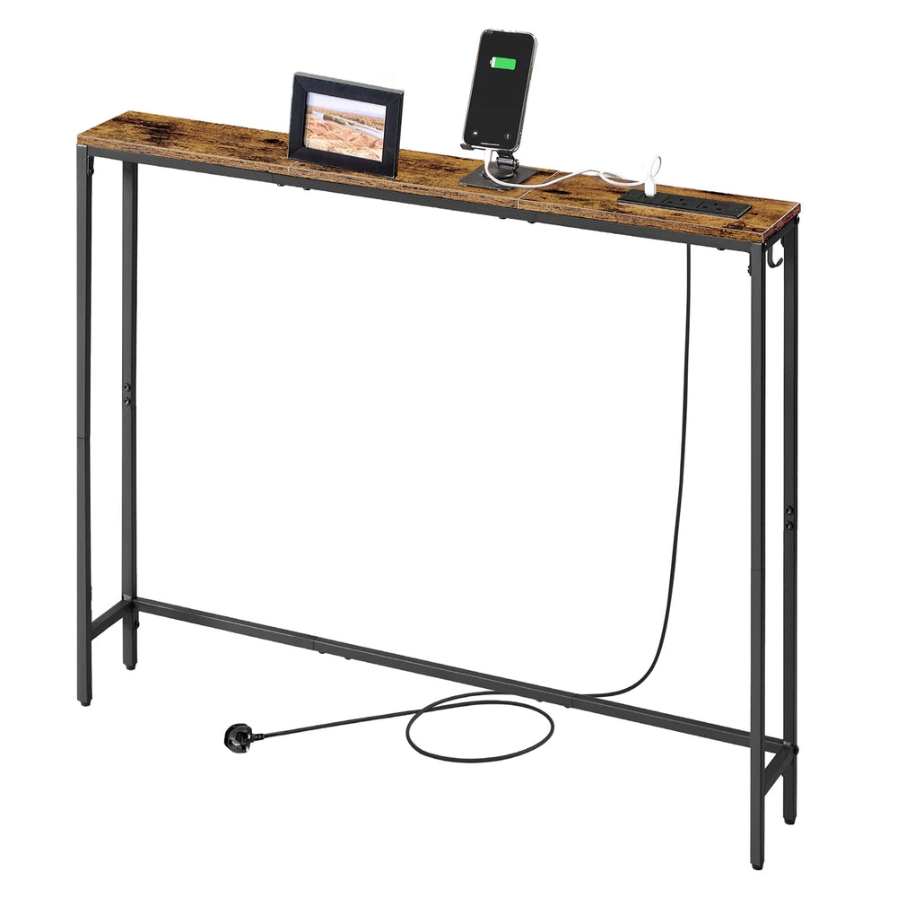 Entryway Sofa Table - Wood and Steel - Rustic Brown