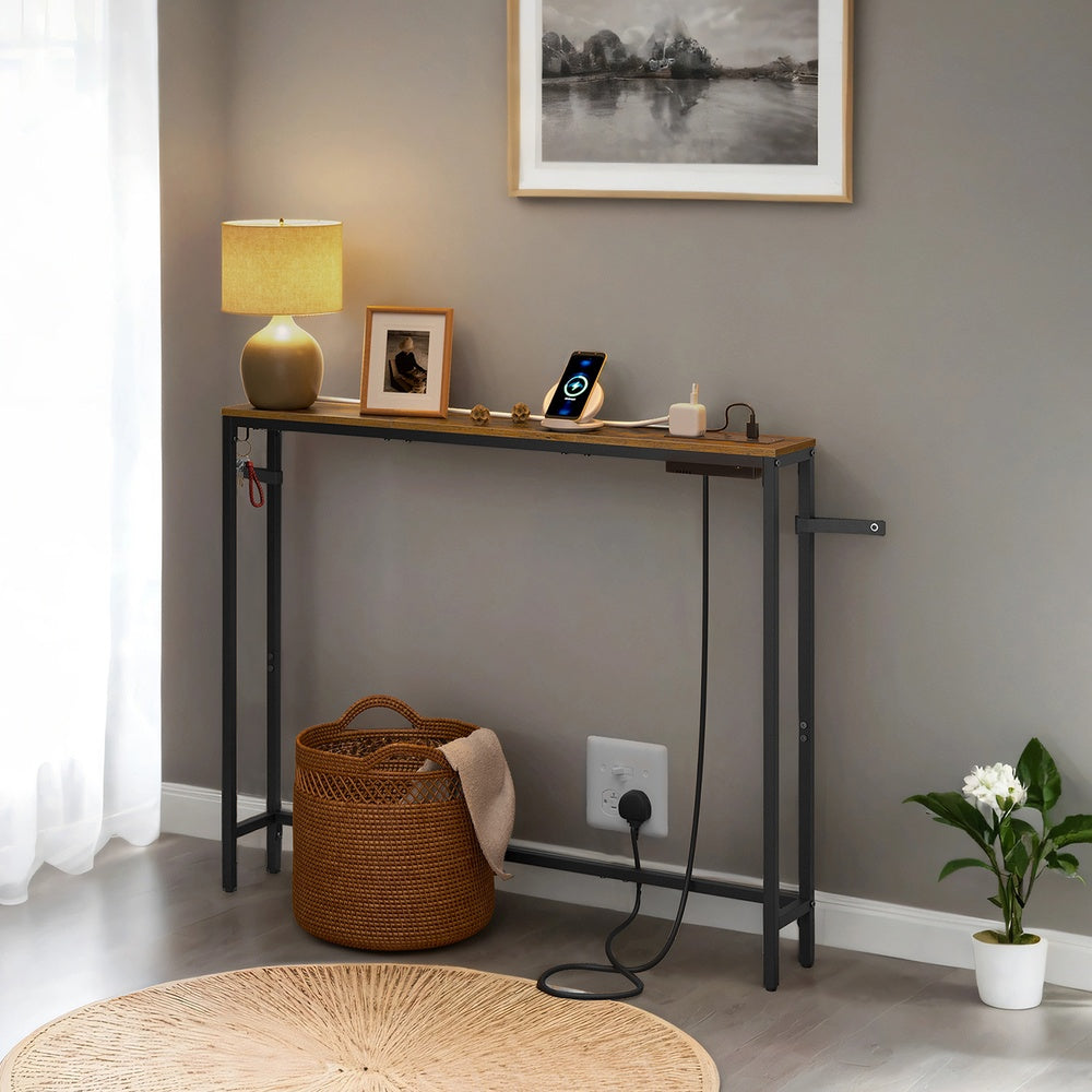 Entryway Sofa Table - Wood and Steel - Rustic Brown