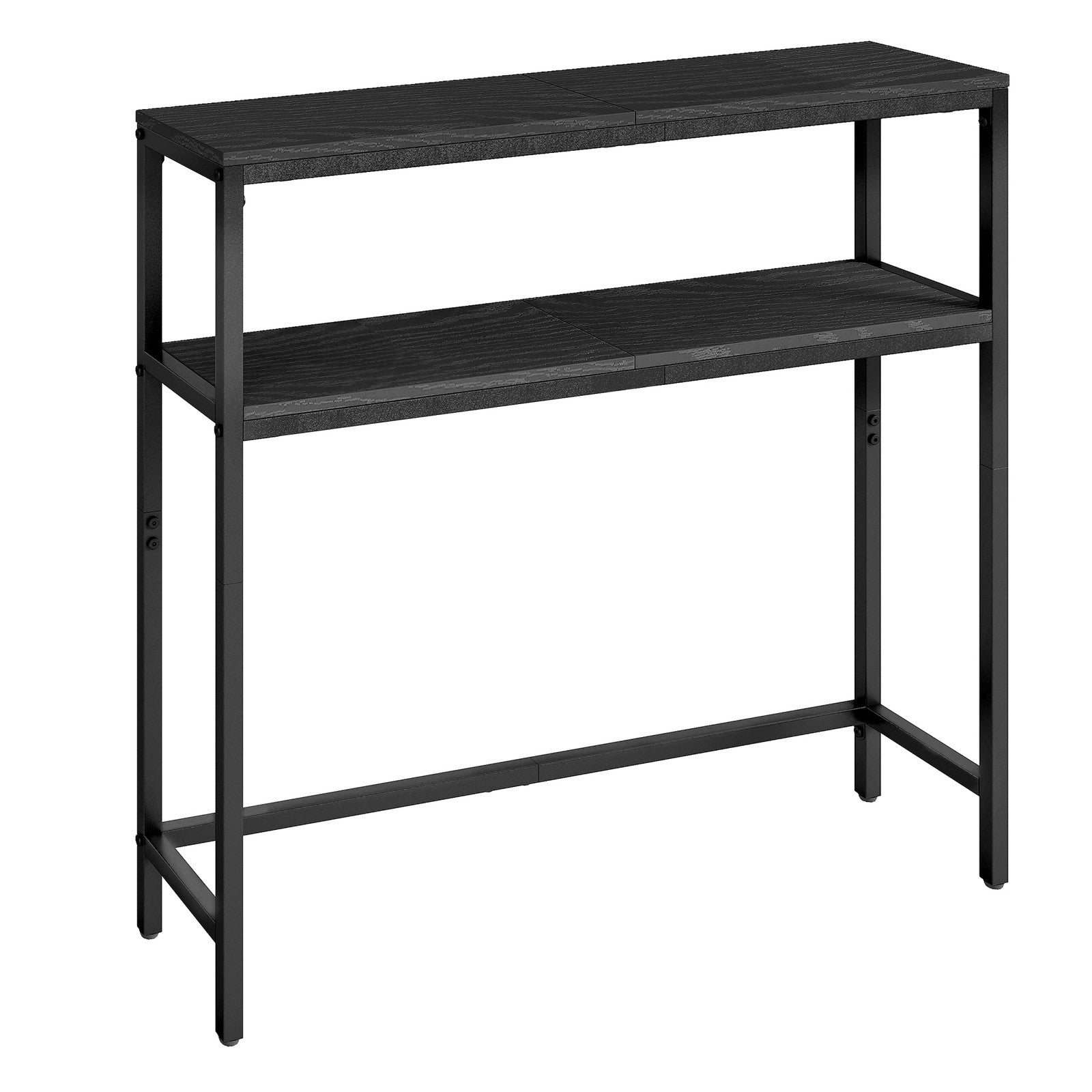 2-Tier Slim Sofa Table for Hallway - Wood and Steel - Charcoal Grey And Ink Black