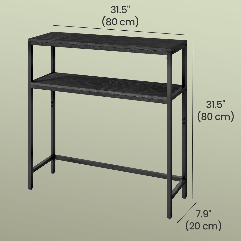 2-Tier Slim Sofa Table for Hallway - Wood and Steel - Charcoal Grey And Ink Black