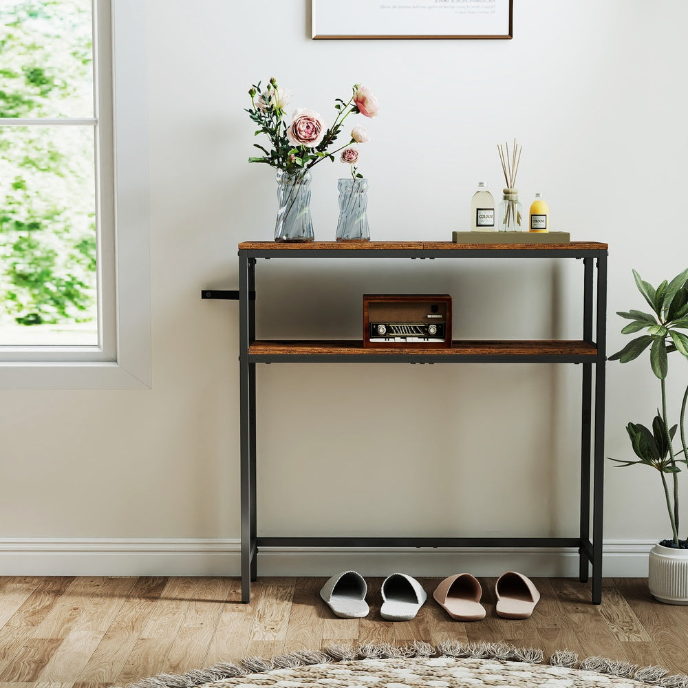 Console Table, 2-Tier Sofa Table - Wood and Steel - Rustic Brown