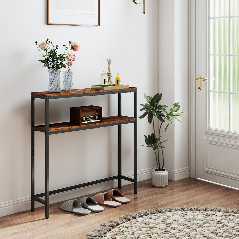 Console Table, 2-Tier Sofa Table - Wood and Steel - Rustic Brown