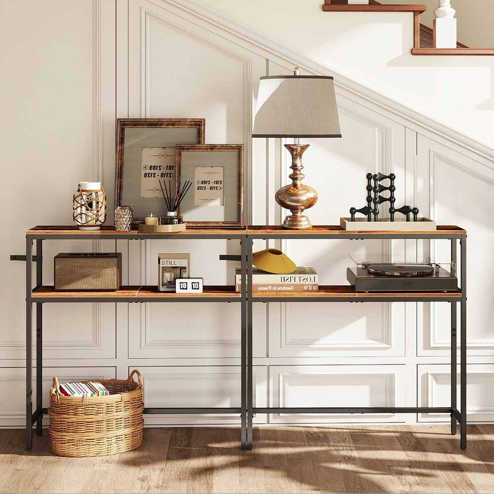 Console Table, 2-Tier Sofa Table - Wood and Steel - Rustic Brown