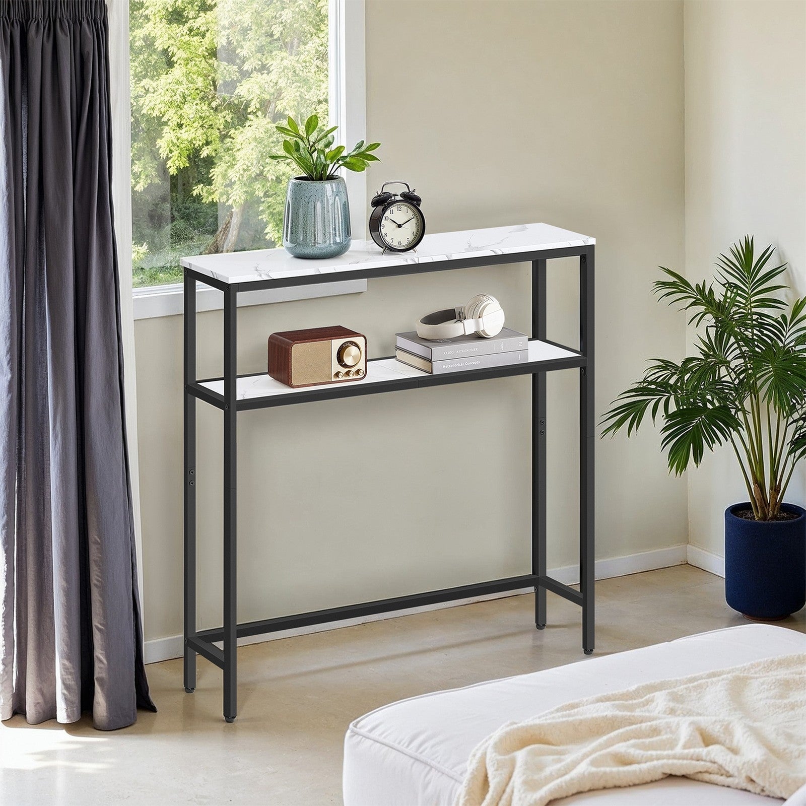 Console Table - Wood - Marble White and Ink Black