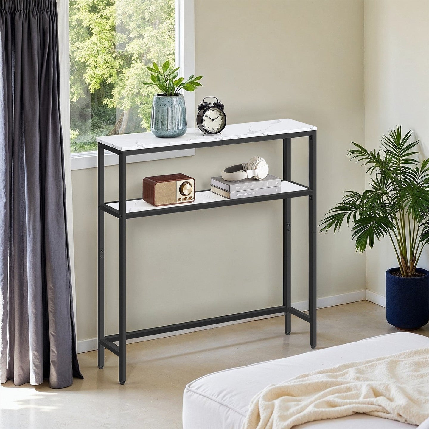 Console Table - Wood - Marble White and Ink Black