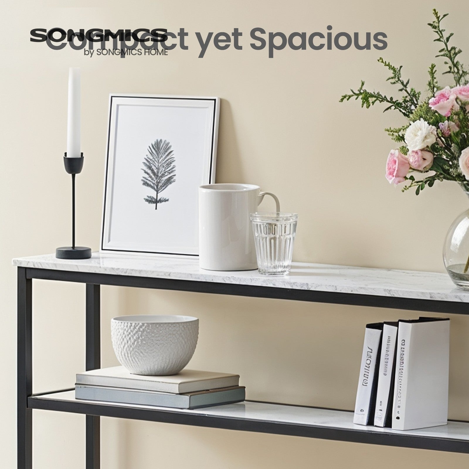 Console Table - Wood - Marble White and Ink Black