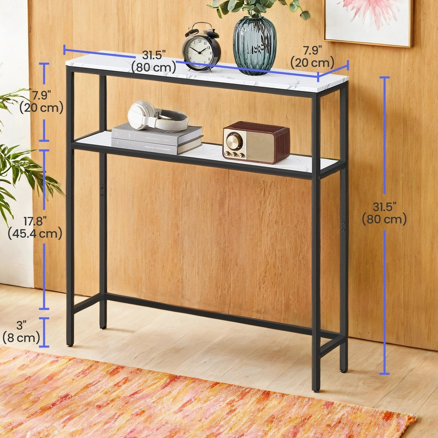 Console Table - Wood - Marble White and Ink Black
