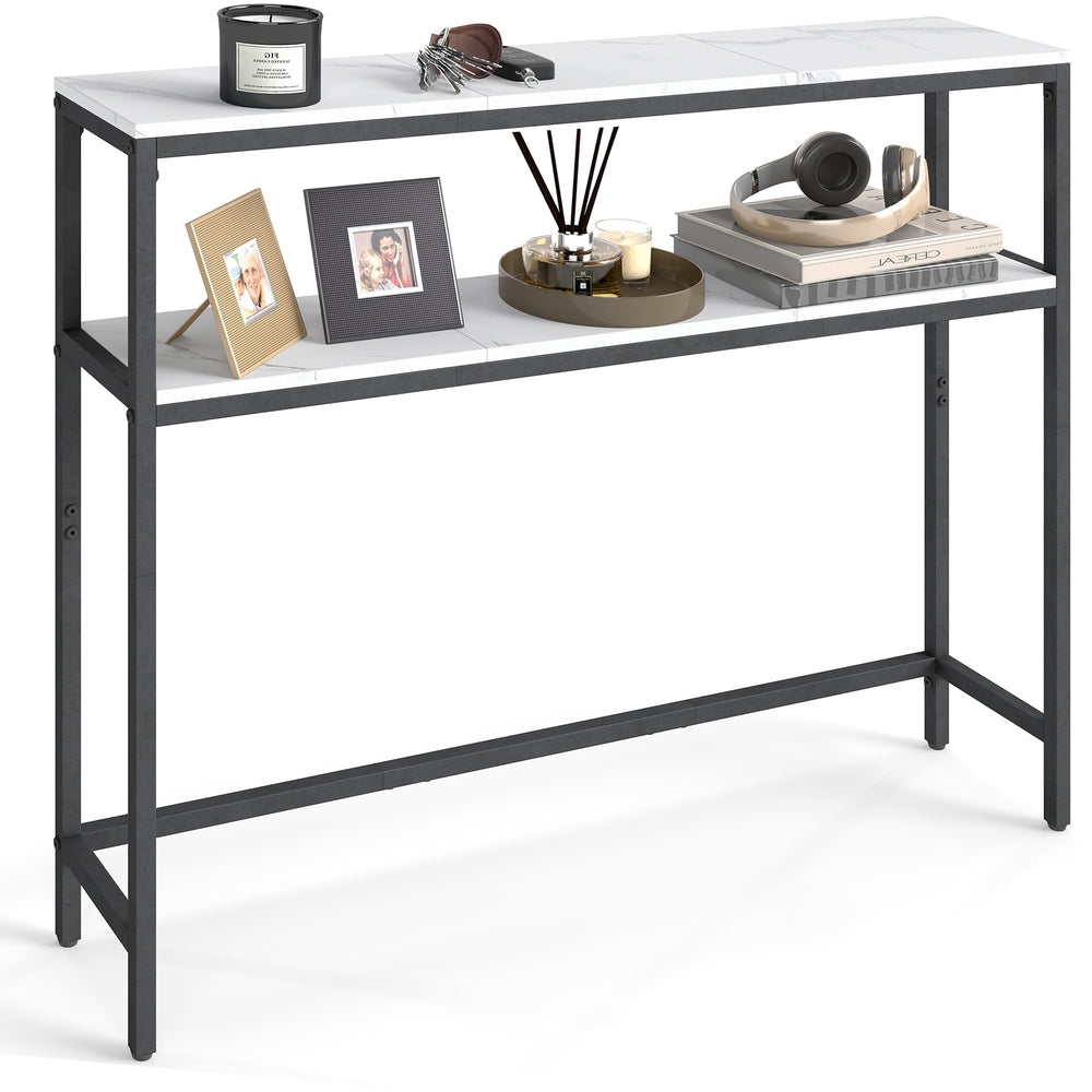 Console Table, 2-Tier Sofa Table - Particleboard and Steel - White