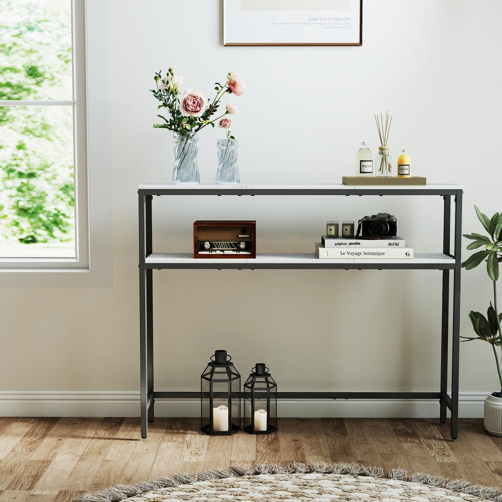 Console Table, 2-Tier Sofa Table - Particleboard and Steel - White