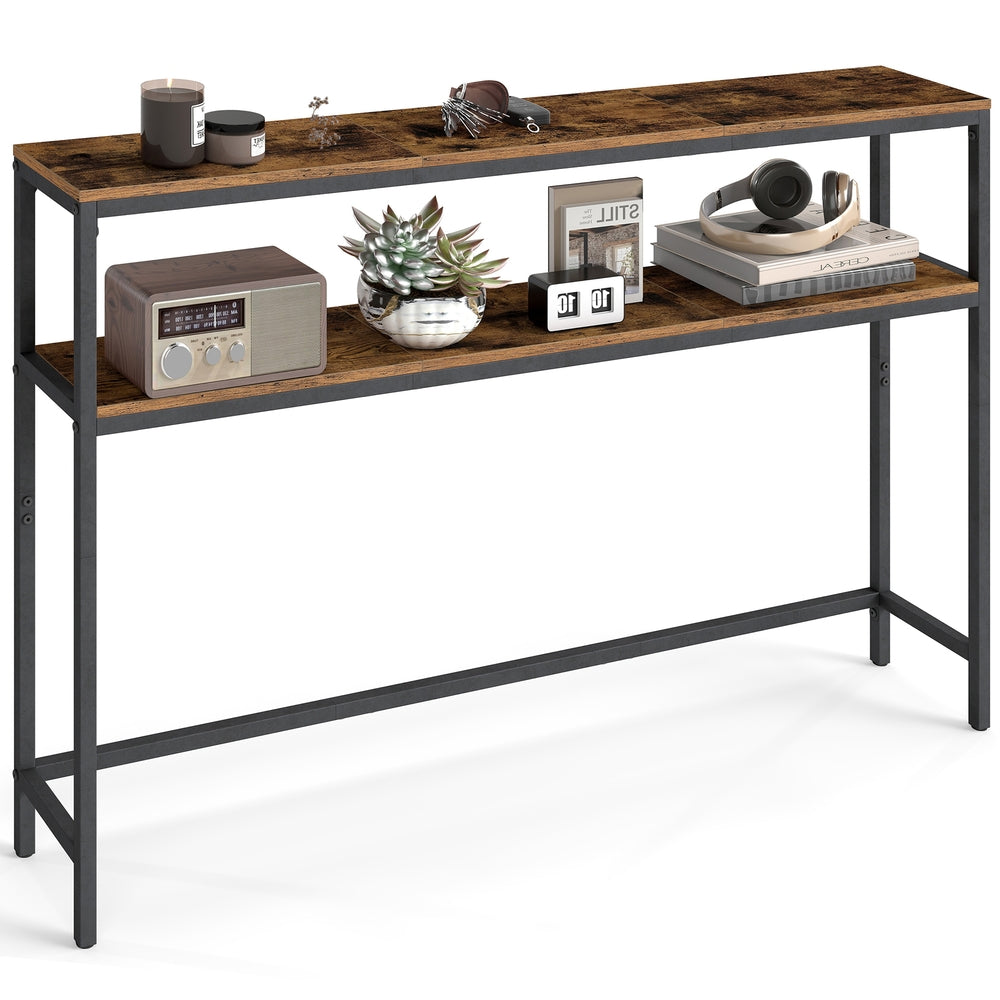 Sofa Table - Wood and Steel - Brown - with Shelves