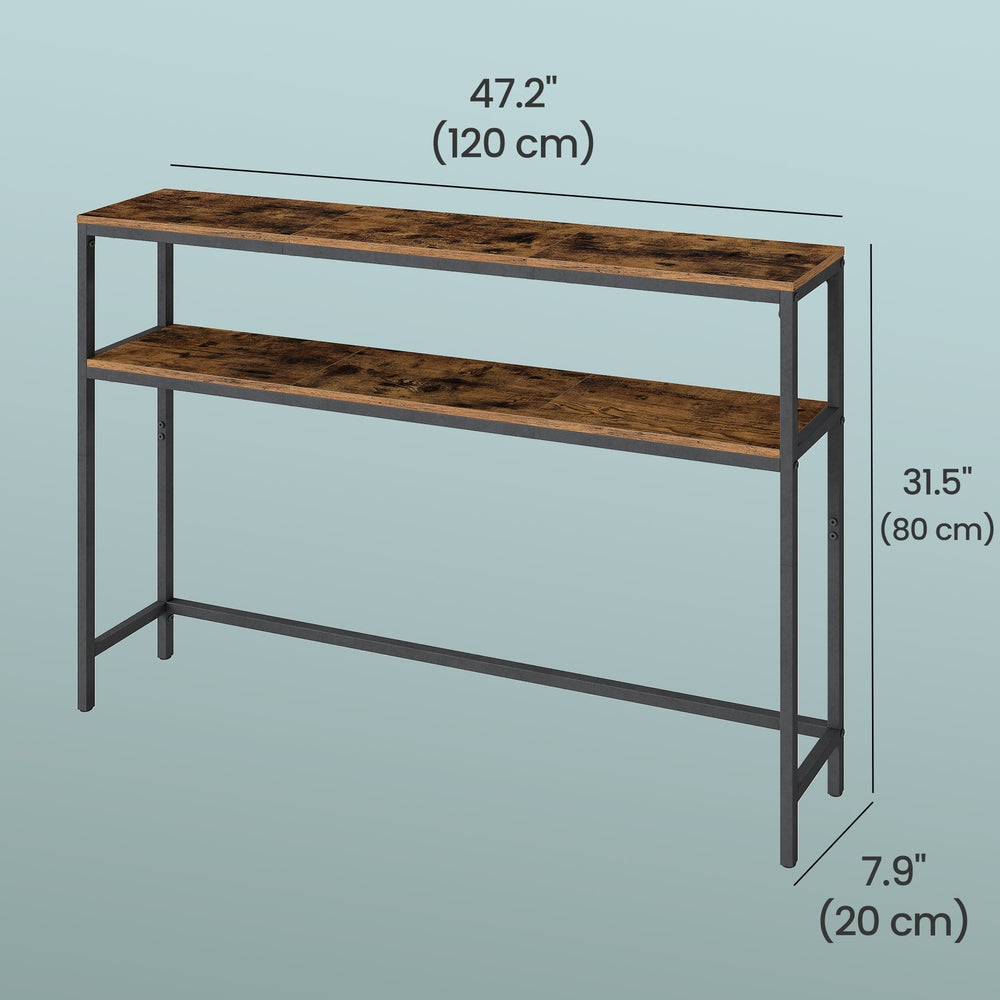 Sofa Table - Wood and Steel - Brown - with Shelves