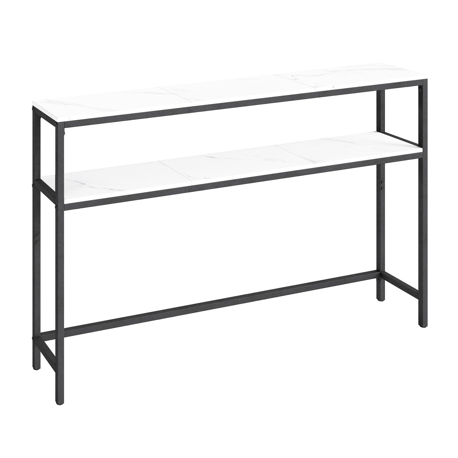 2-Tier Console Table for Hallway - Wood and Steel - Marble White and Ink Black
