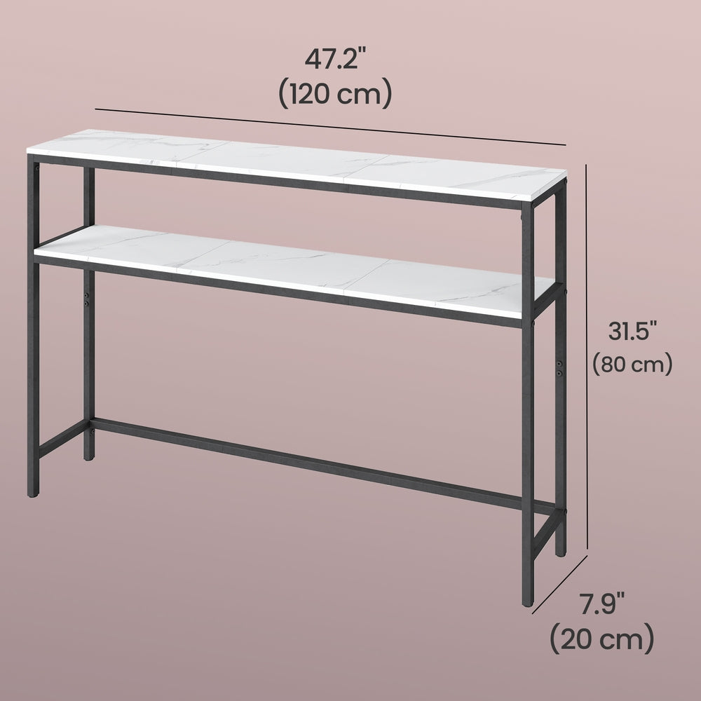 2-Tier Console Table for Hallway - Wood and Steel - Marble White and Ink Black