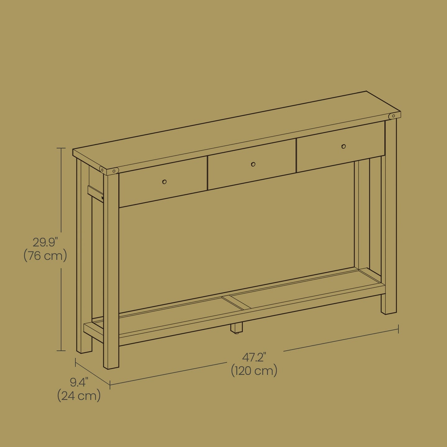 Console Table - 30L - Solid Wood - 3 Drawers