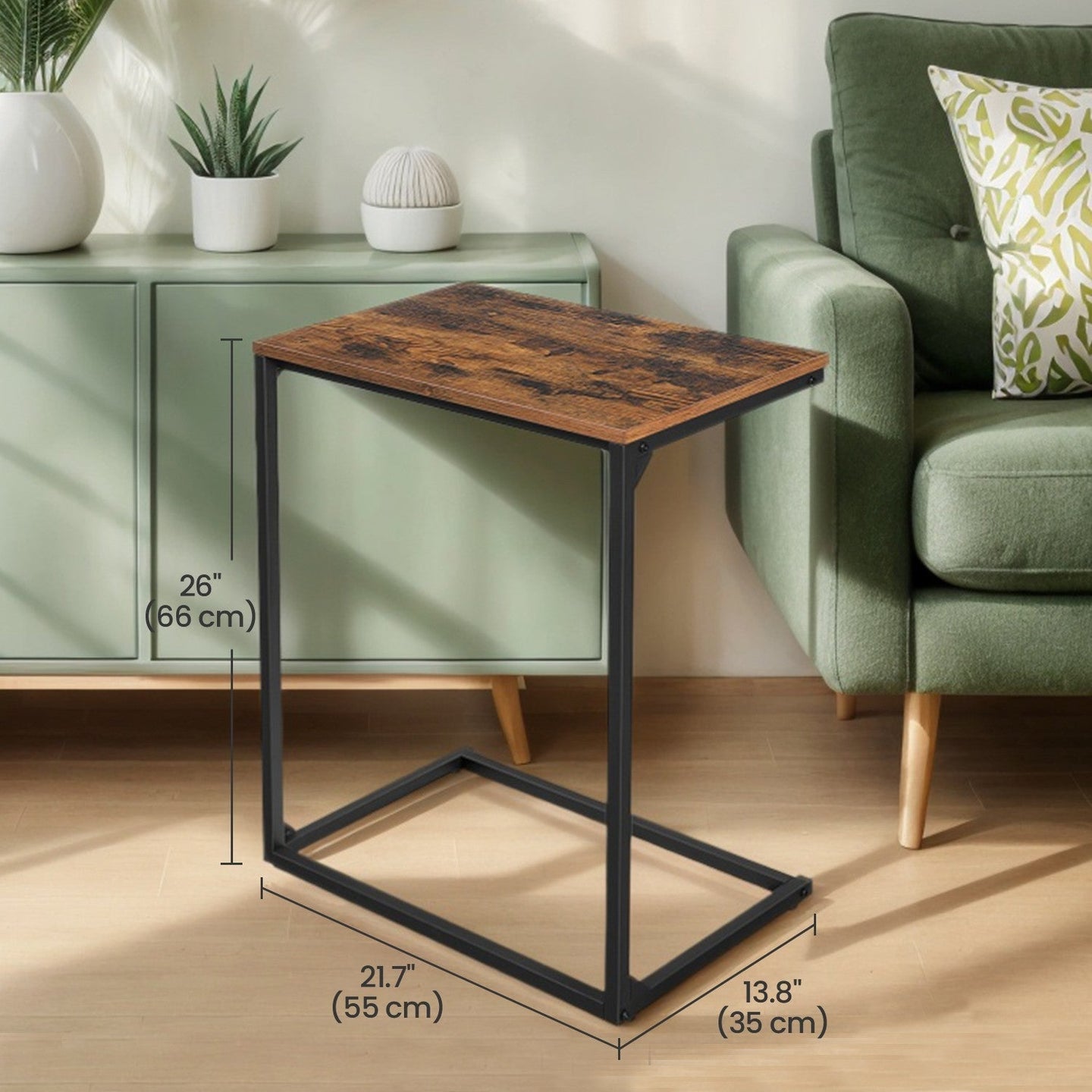 C-Shaped Side Table - Steel - Rustic Brown and Black - Ideal for Living Room and Bedroom