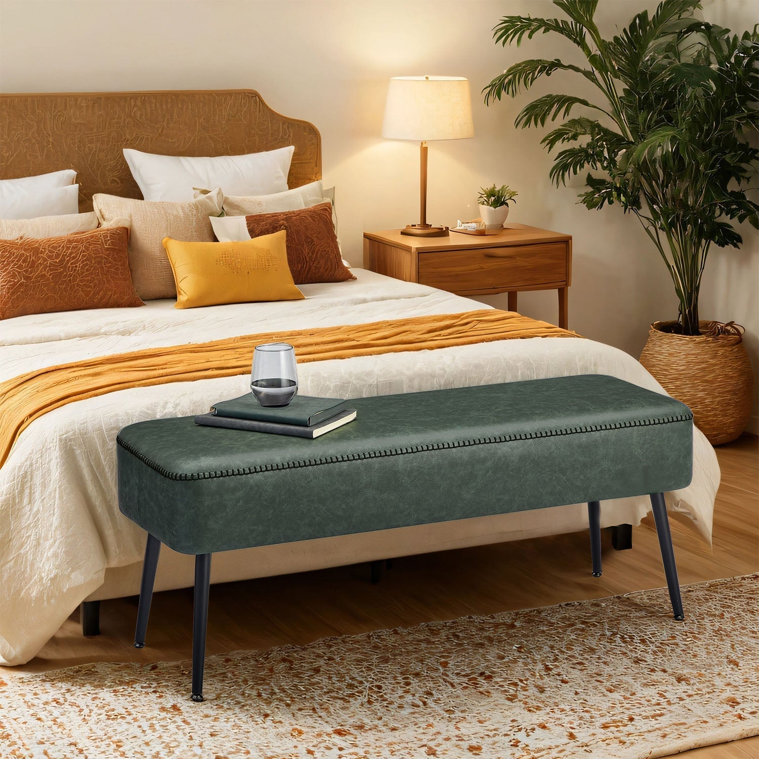 Ottoman Bench - Synthetic Leather - Green