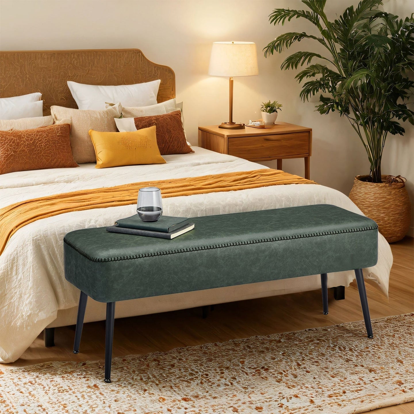 Ottoman Bench - Synthetic Leather - Green