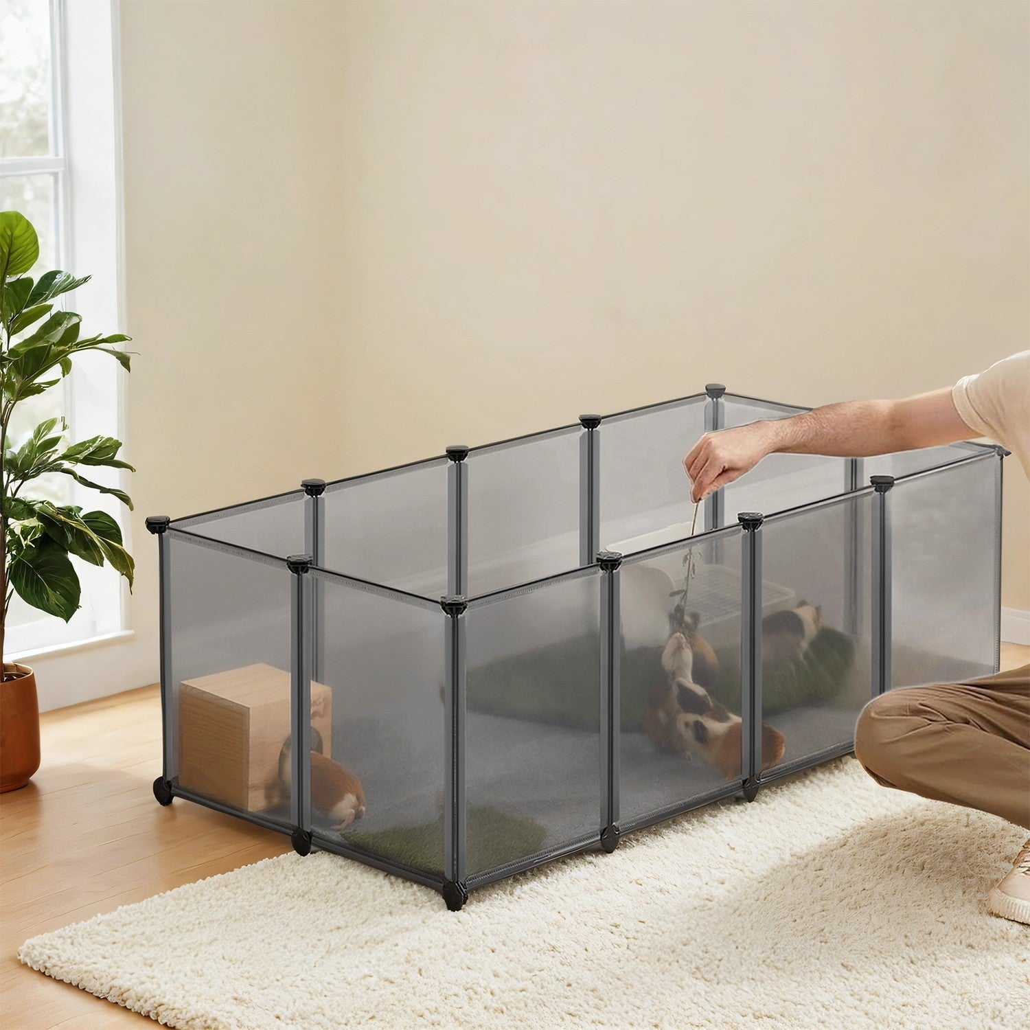 Pet Playpen - Plastic - Clear - Modular Indoor Animal Enclosure with Floor
