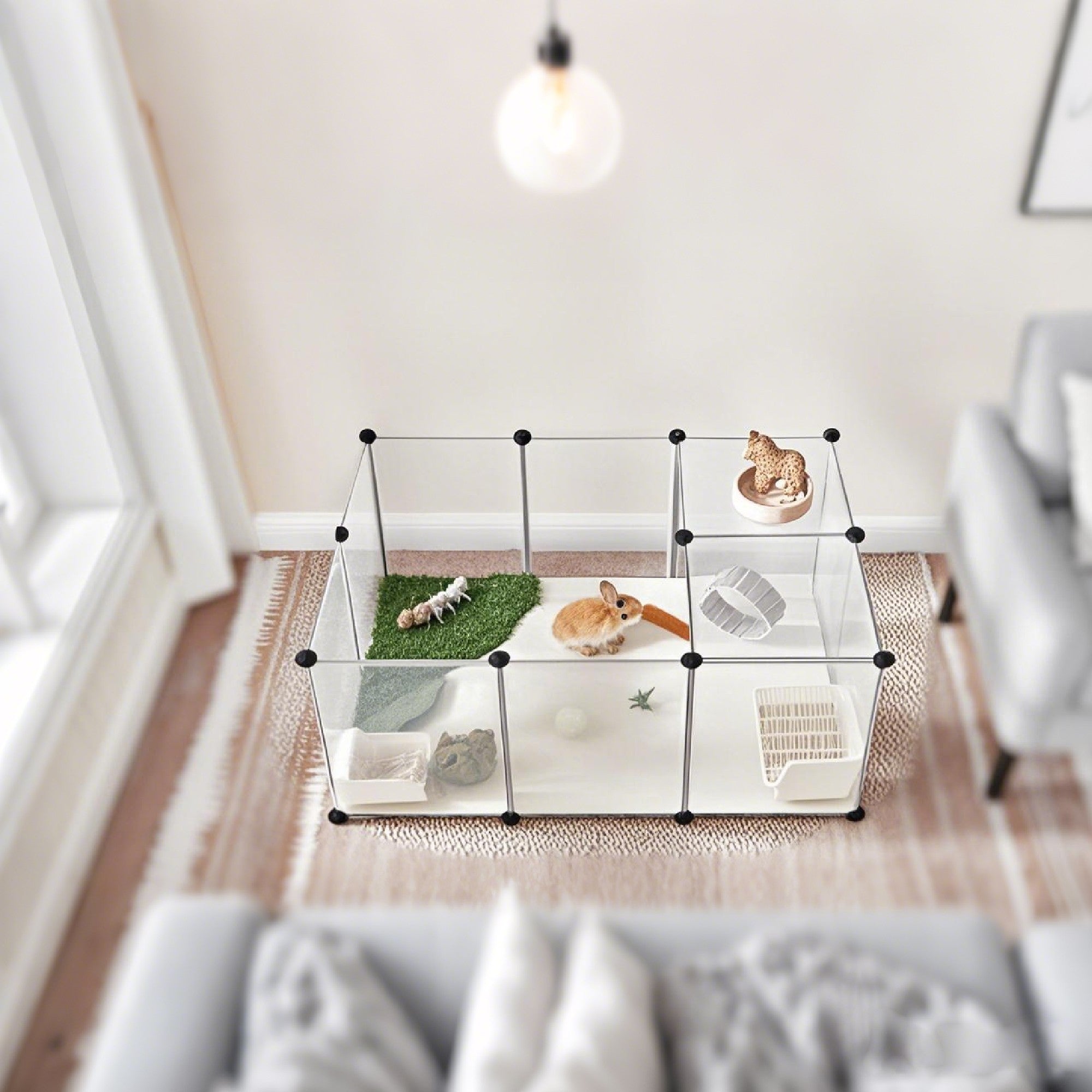Modular Pet Playpen - Plastic - White - Indoor with Floor