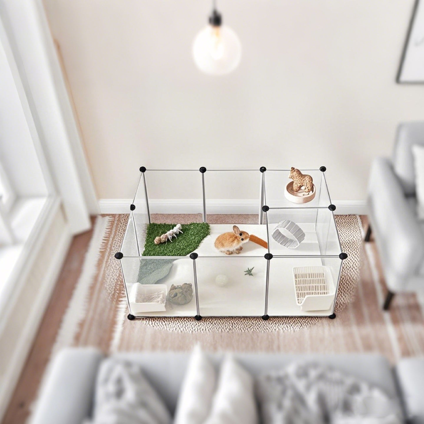 Modular Pet Playpen - Plastic - White - Indoor with Floor