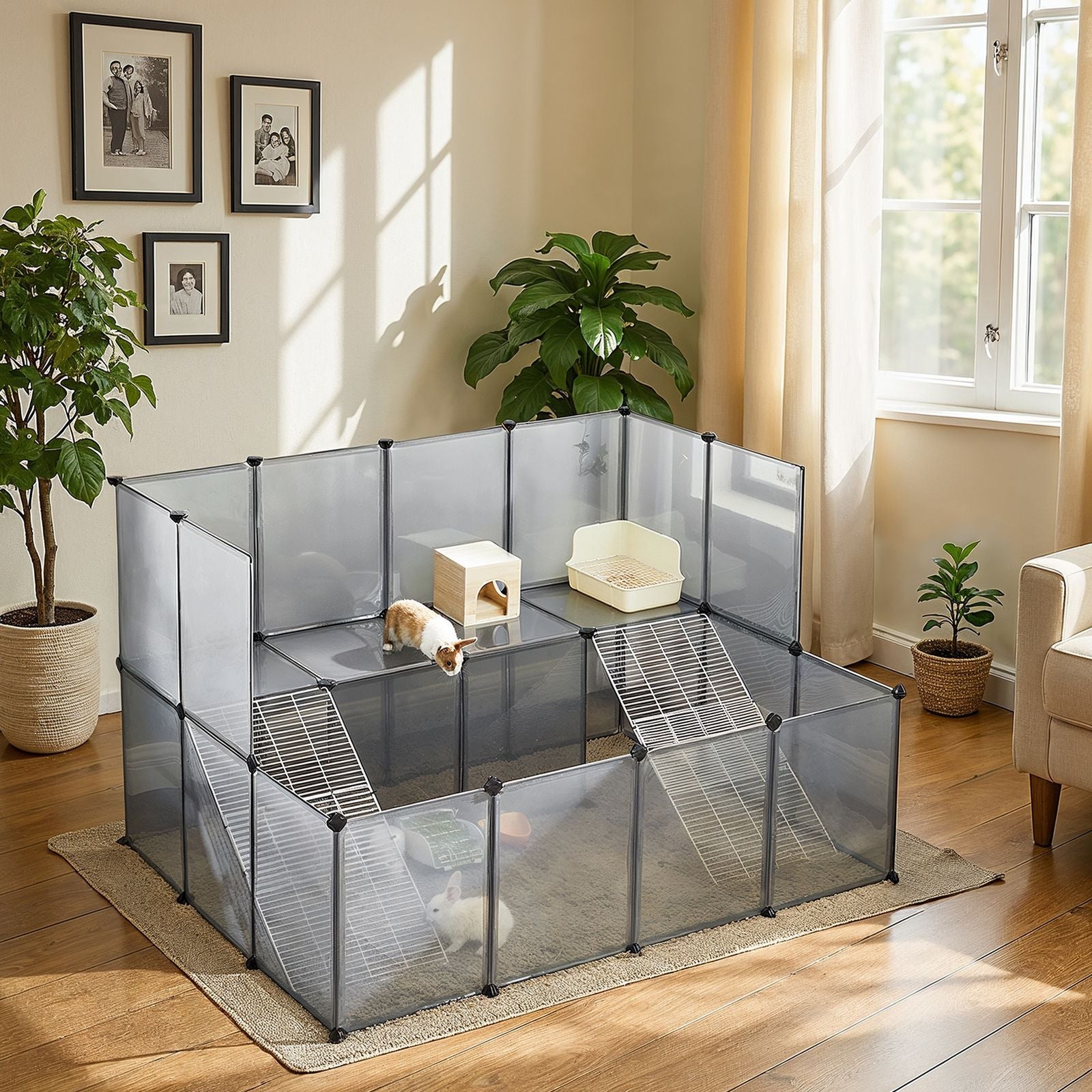 Guinea Pig Enclosure - Metal - Grey - DIY Playpen for Small Animals