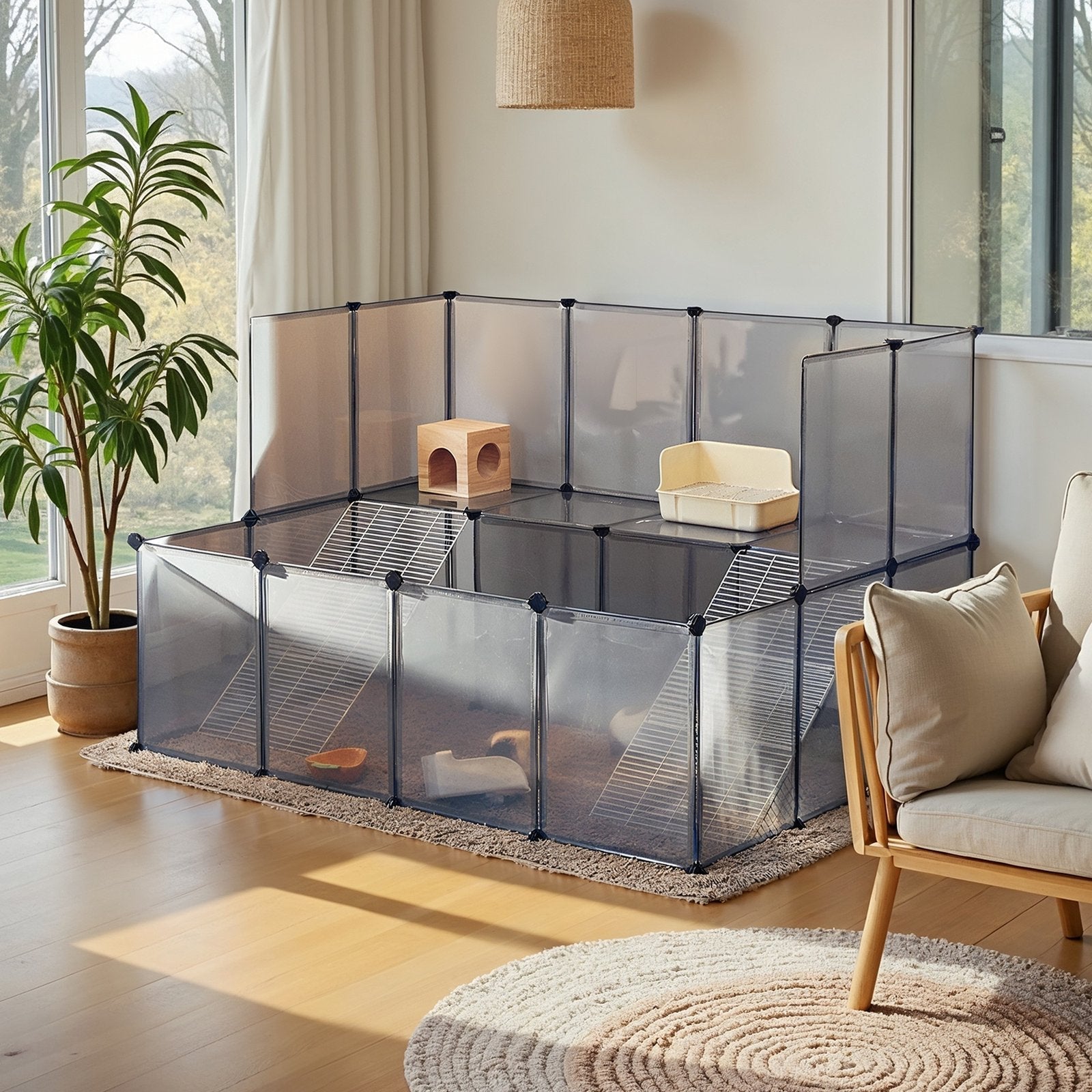 Guinea Pig Enclosure - Metal - Grey - DIY Playpen for Small Animals
