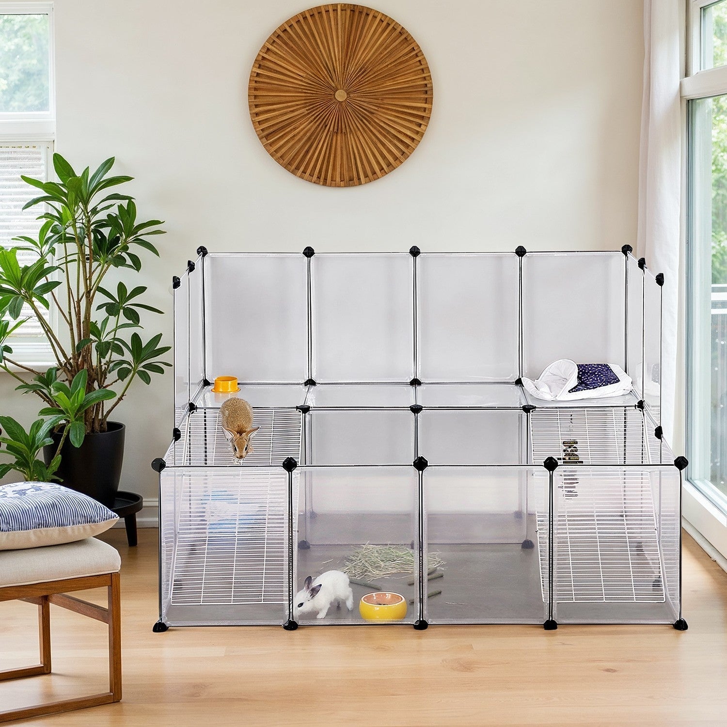 2-Story Small Animal Playpen - Metal - White - DIY Hutch Cage for Small Pets