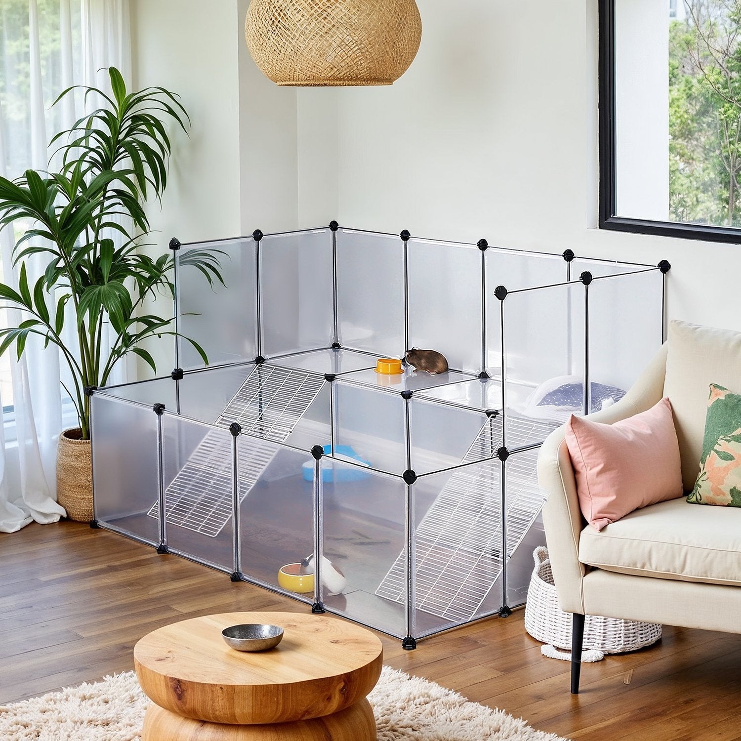2-Story Small Animal Playpen - Metal - White - DIY Hutch Cage for Small Pets