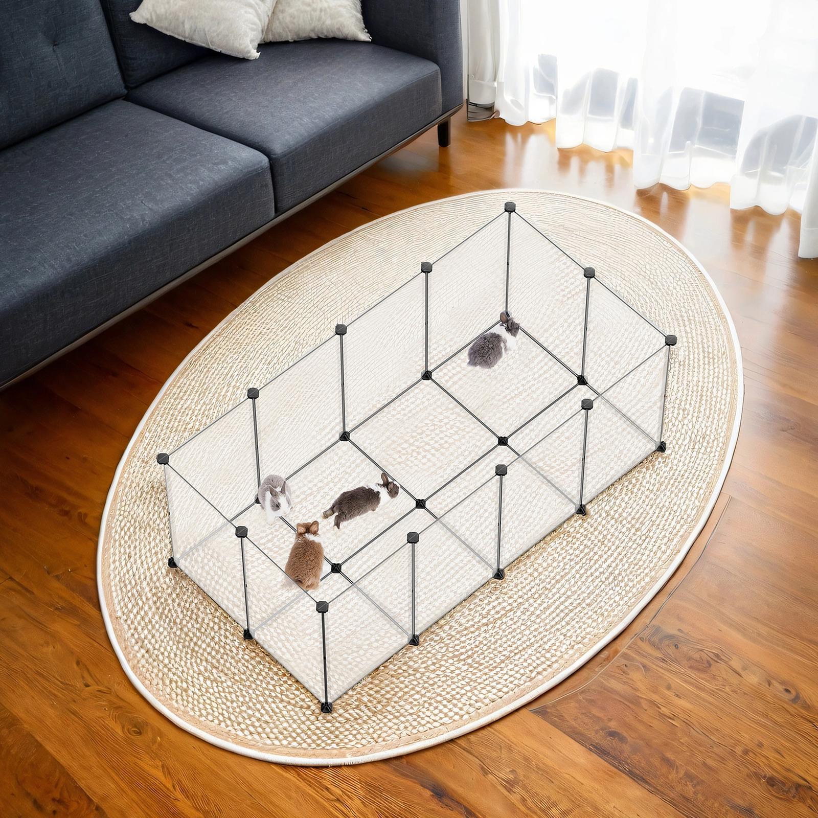 Modular Small Animal Playpen - Plastic - White - Indoor Enclosure with Floor for Hamsters