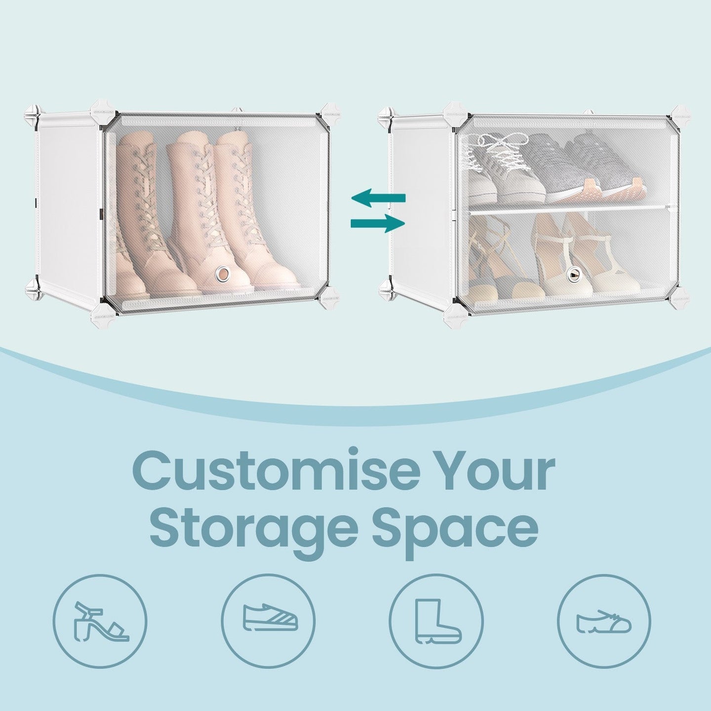 Interlocking Shoe Rack - Plastic - Cloud White - 12-Slot Modular Design with Steel Frame