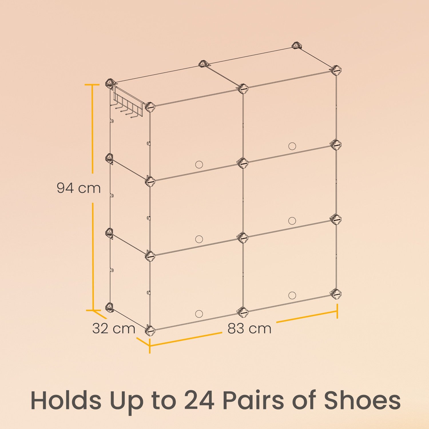 Modular Shoe Rack - Plastic - Black - Interlocking 12-Slot Design with Doors