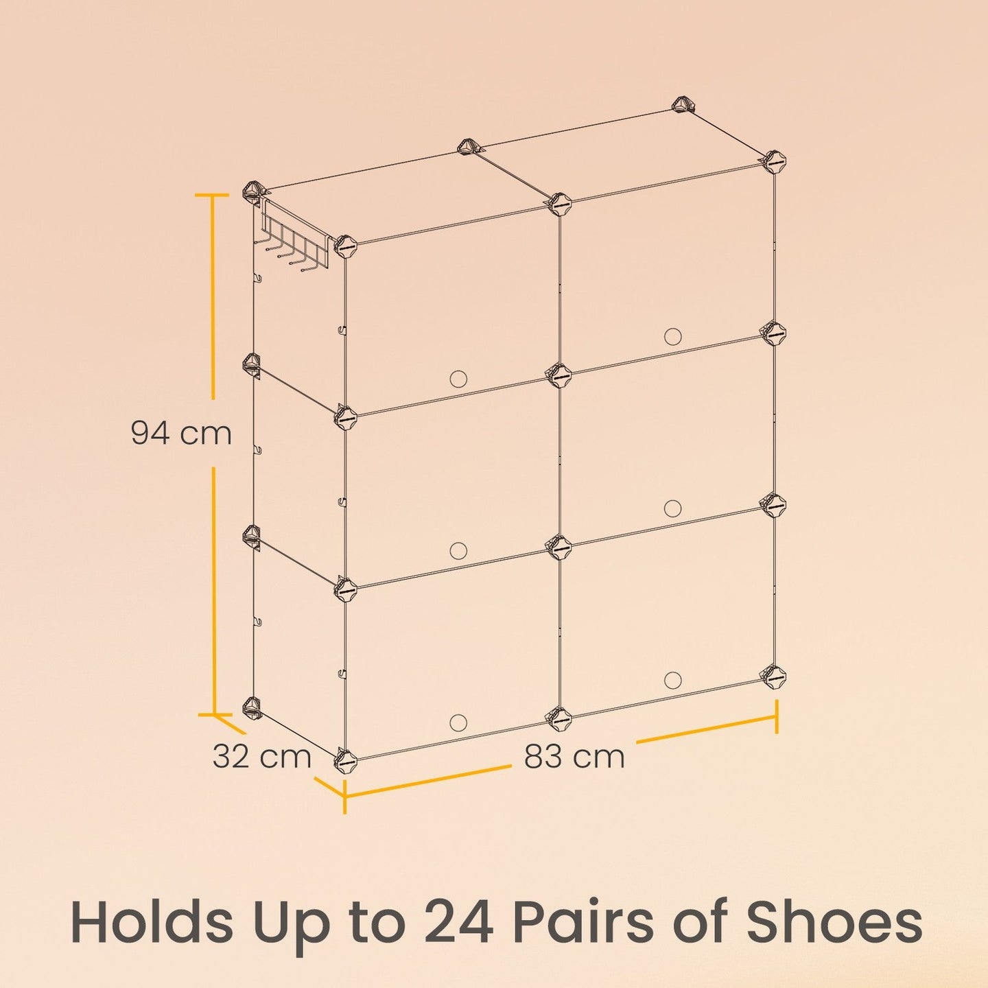 Modular Shoe Rack - Plastic - Black - Interlocking 12-Slot Design with Doors