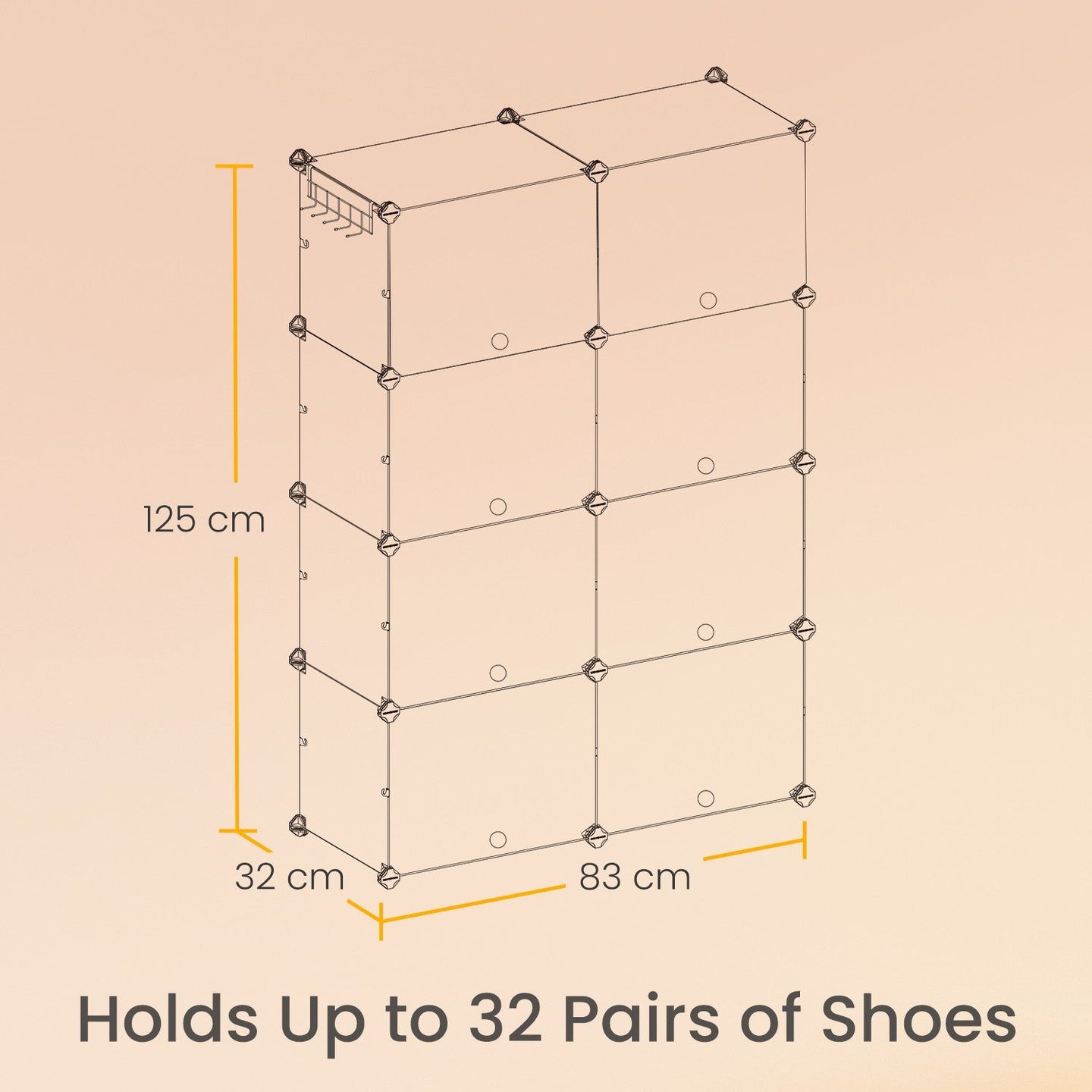 Modular Shoe Rack - Plastic - Black - 16-Slot Interlocking Design with Doors