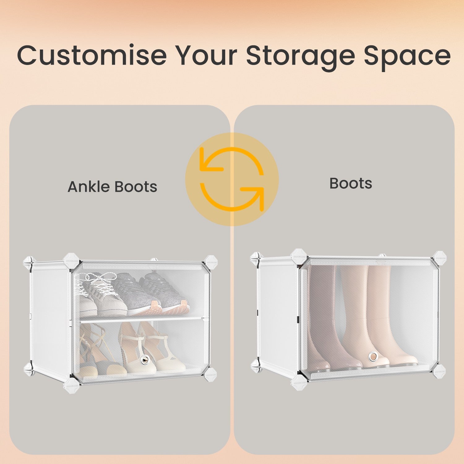Modular Shoe Rack - Plastic - Black - 16-Slot Interlocking Design with Doors