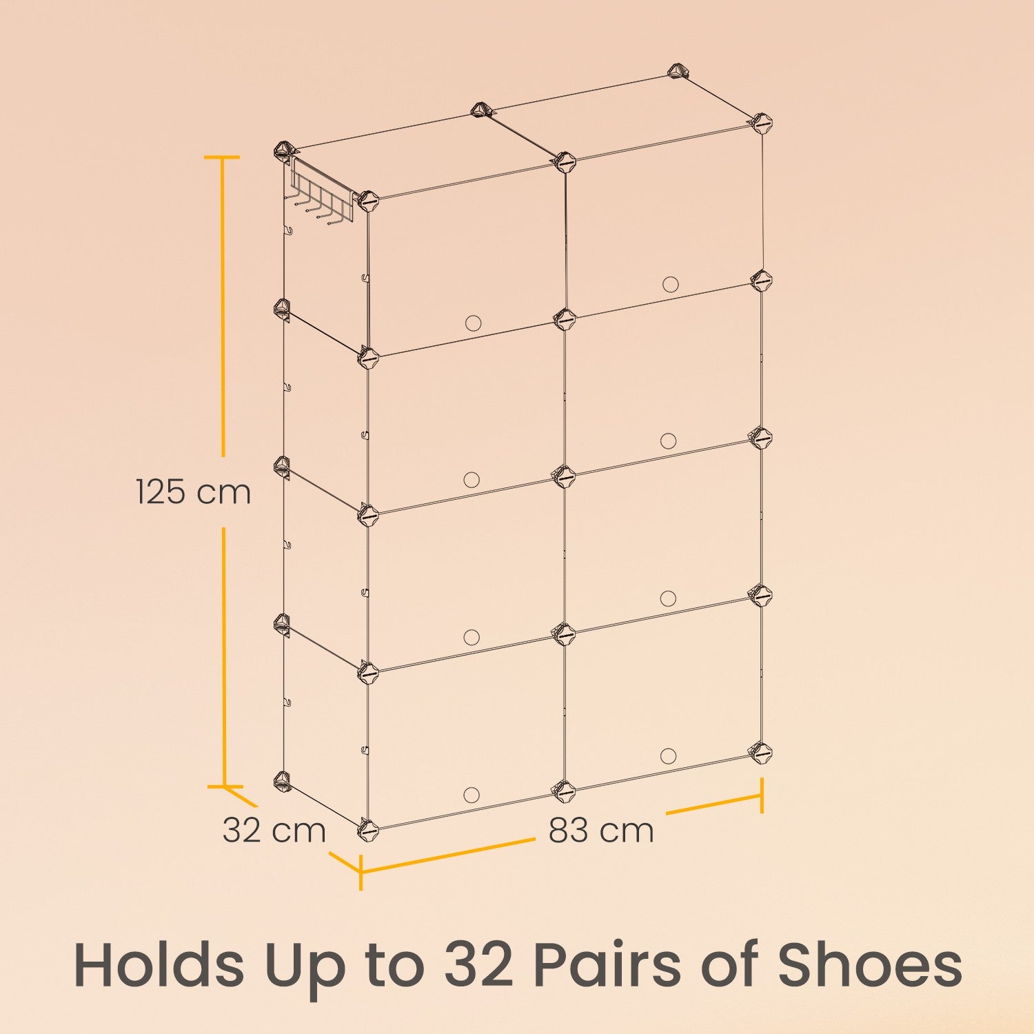 Modular Shoe Rack - Plastic - Black - 16-Slot Interlocking Design with Doors