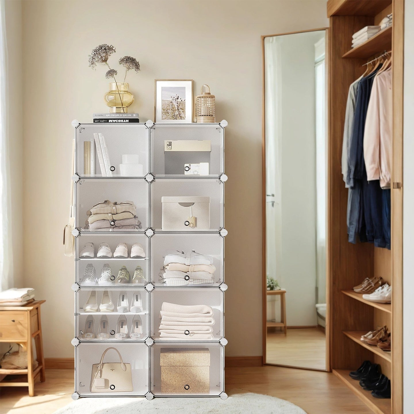 Shoe Rack - Plastic - White - 10-Slot Modular Design with Doors