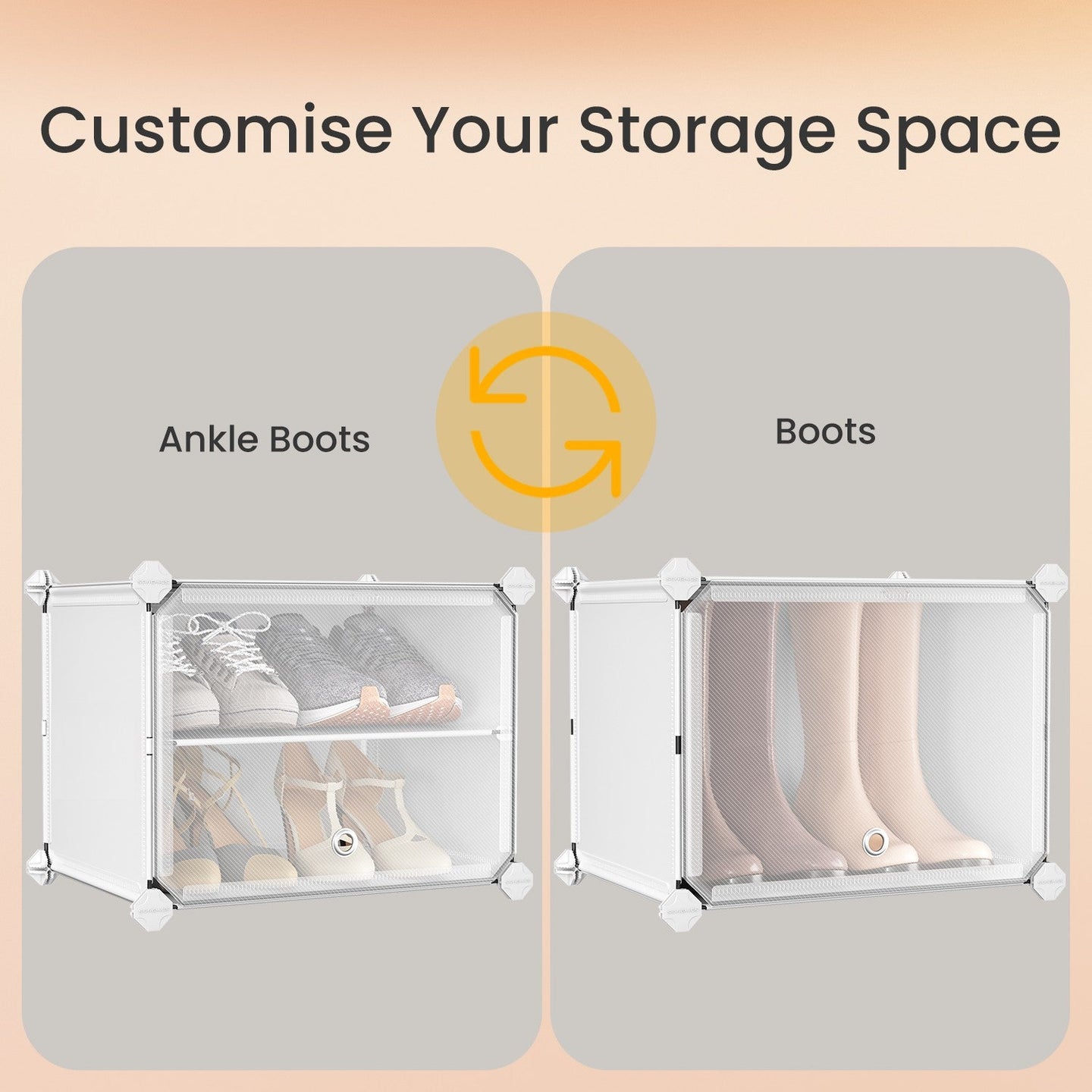 Shoe Rack - Plastic - White - 10-Slot Modular Design with Doors
