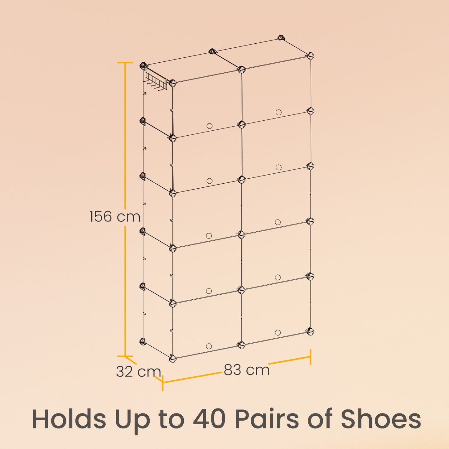 Shoe Rack - Plastic - White - 10-Slot Modular Design with Doors