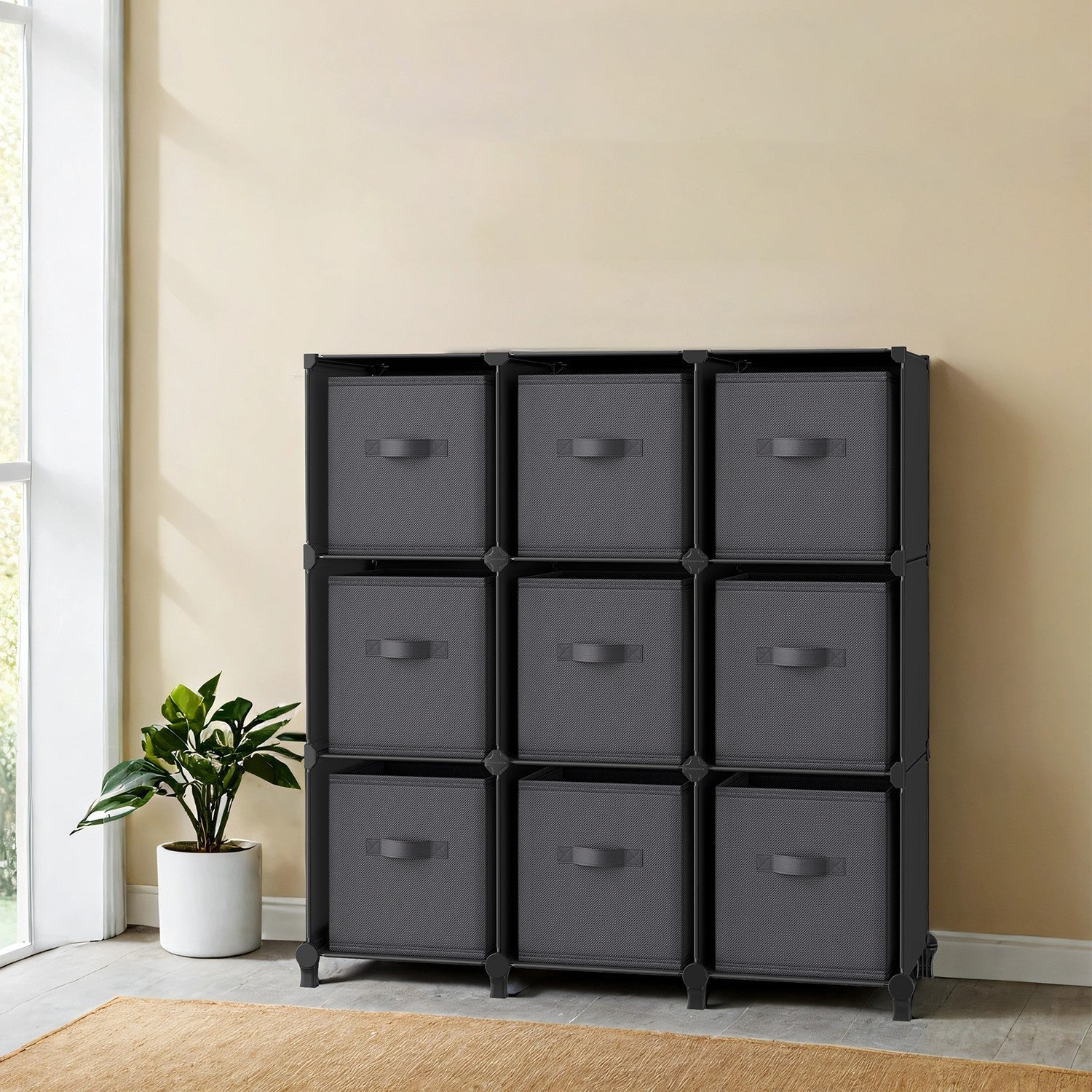 9-Cube Storage Organizer - Non-Woven Fabric - Black and Grey - Customizable Modular Design
