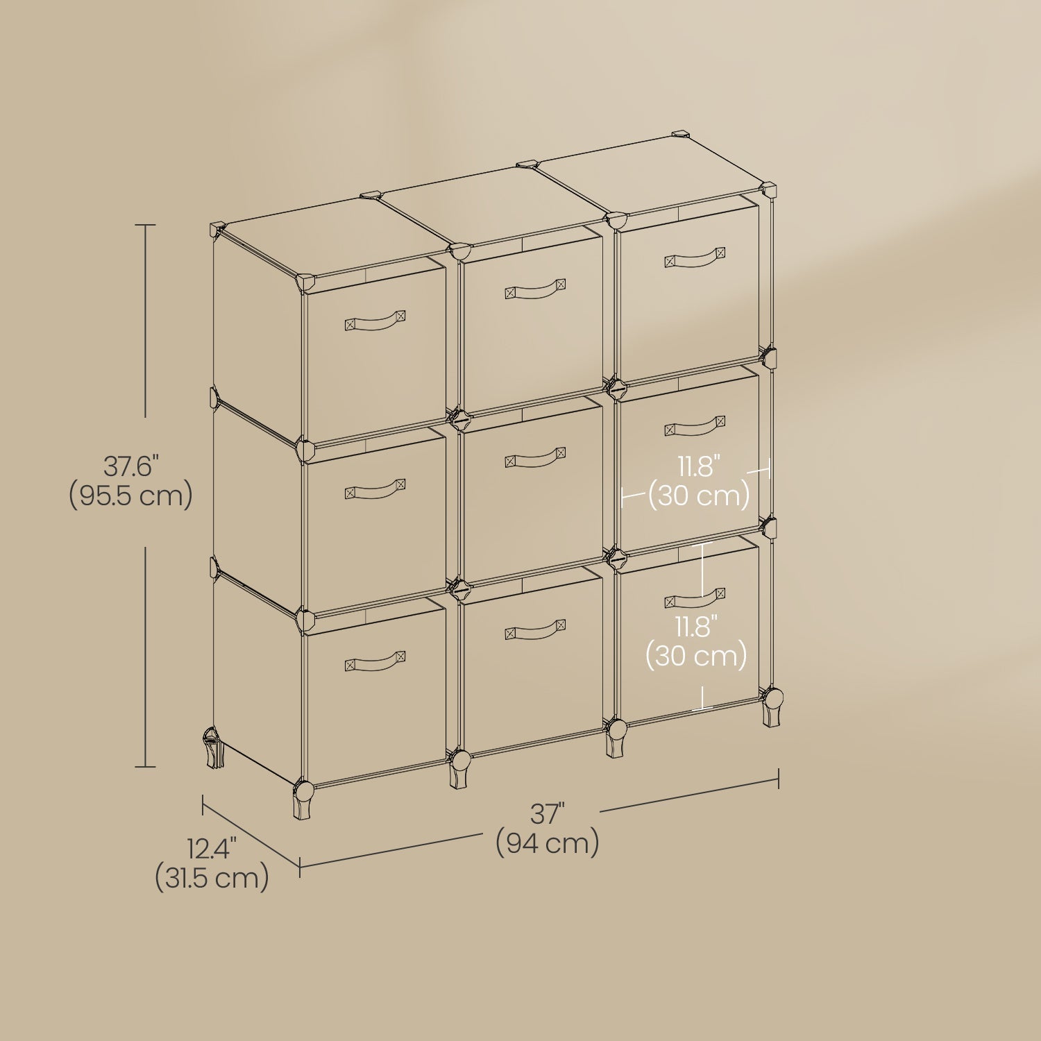 9-Cube Storage Organizer - Non-Woven Fabric - Black and Grey - Customizable Modular Design