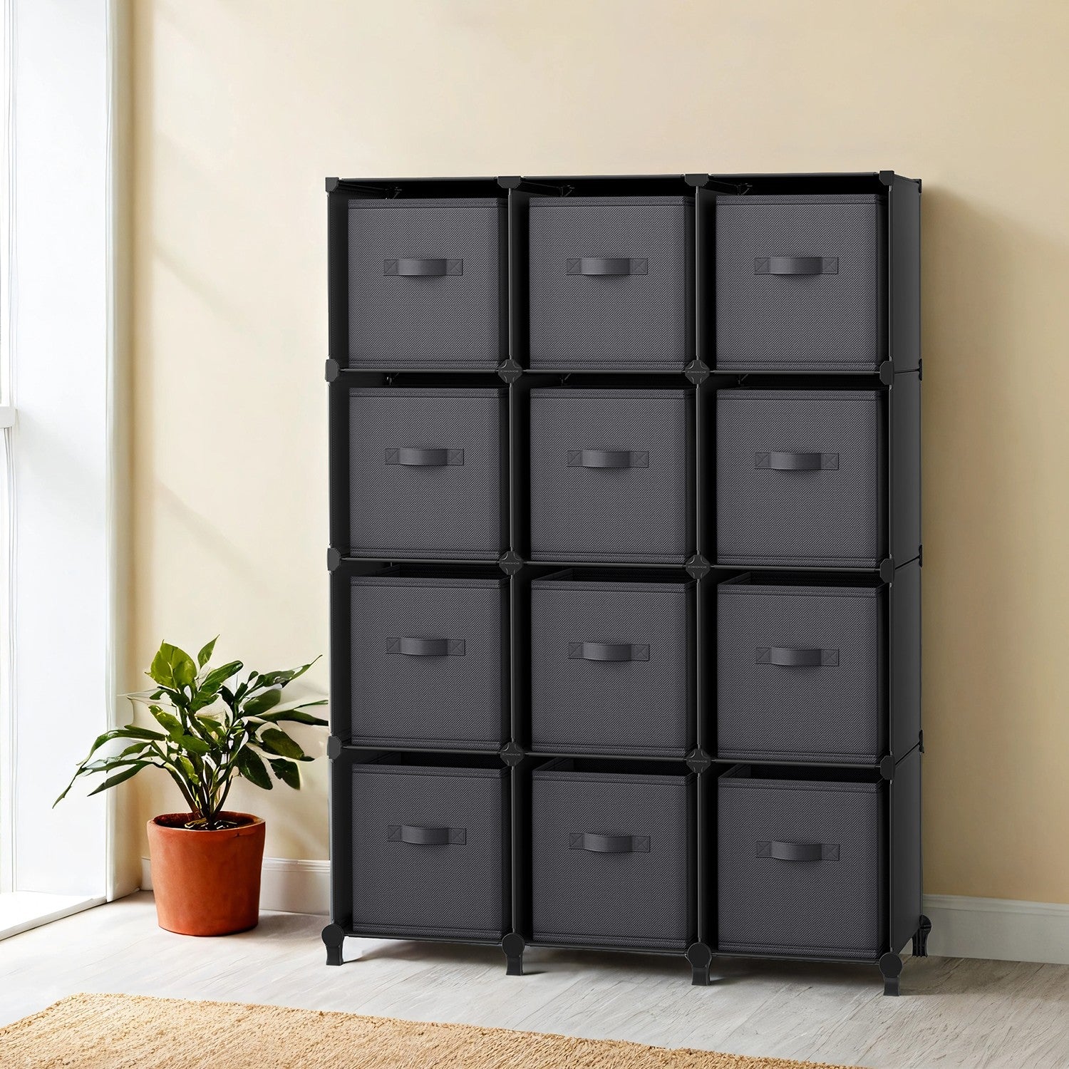 12-Cube Storage Organizer - Non-Woven Fabric - Black and Grey