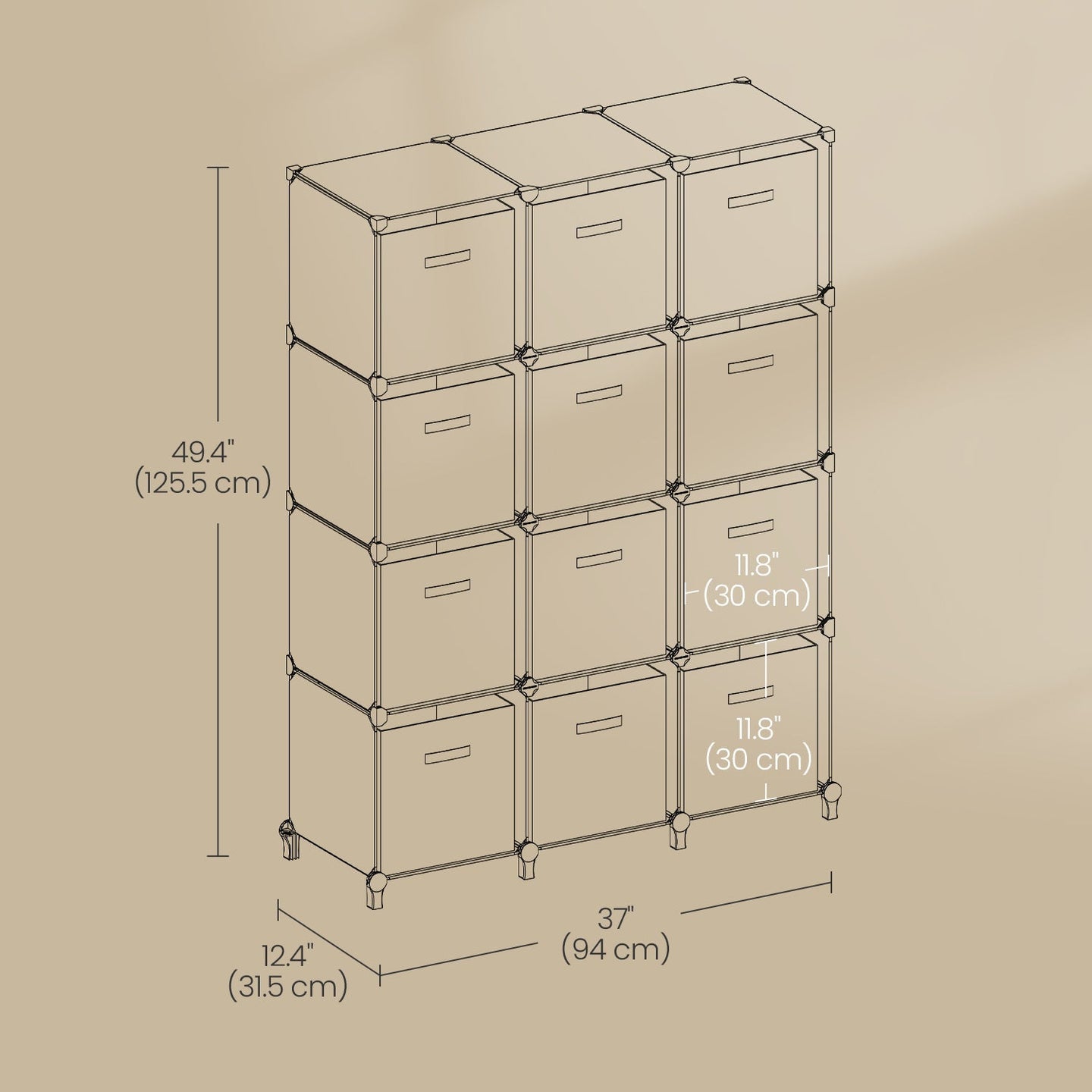 12-Cube Storage Organizer - Non-Woven Fabric - Black and Grey