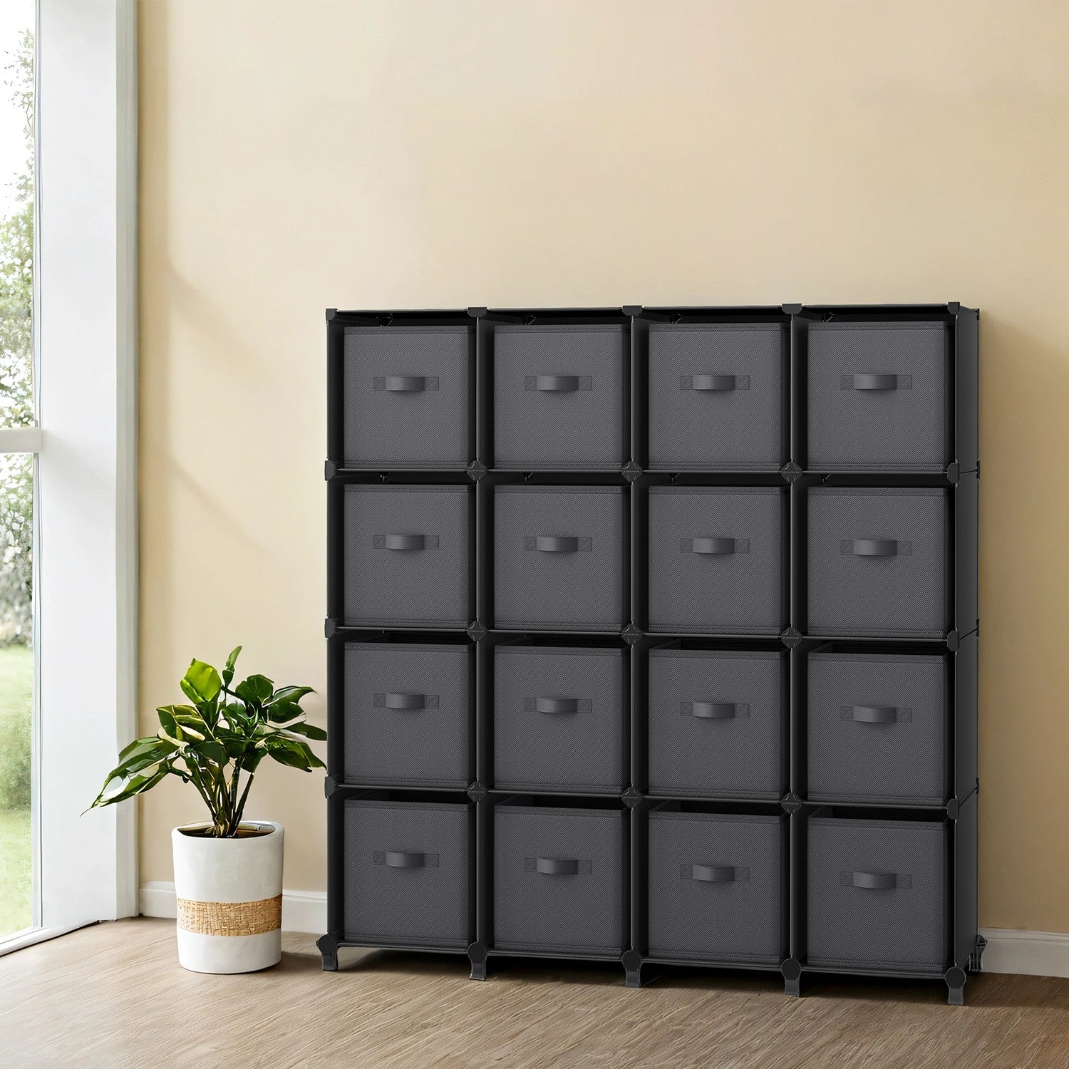 16-Cube Storage Organizer - Non-Woven Fabric - Black and Grey