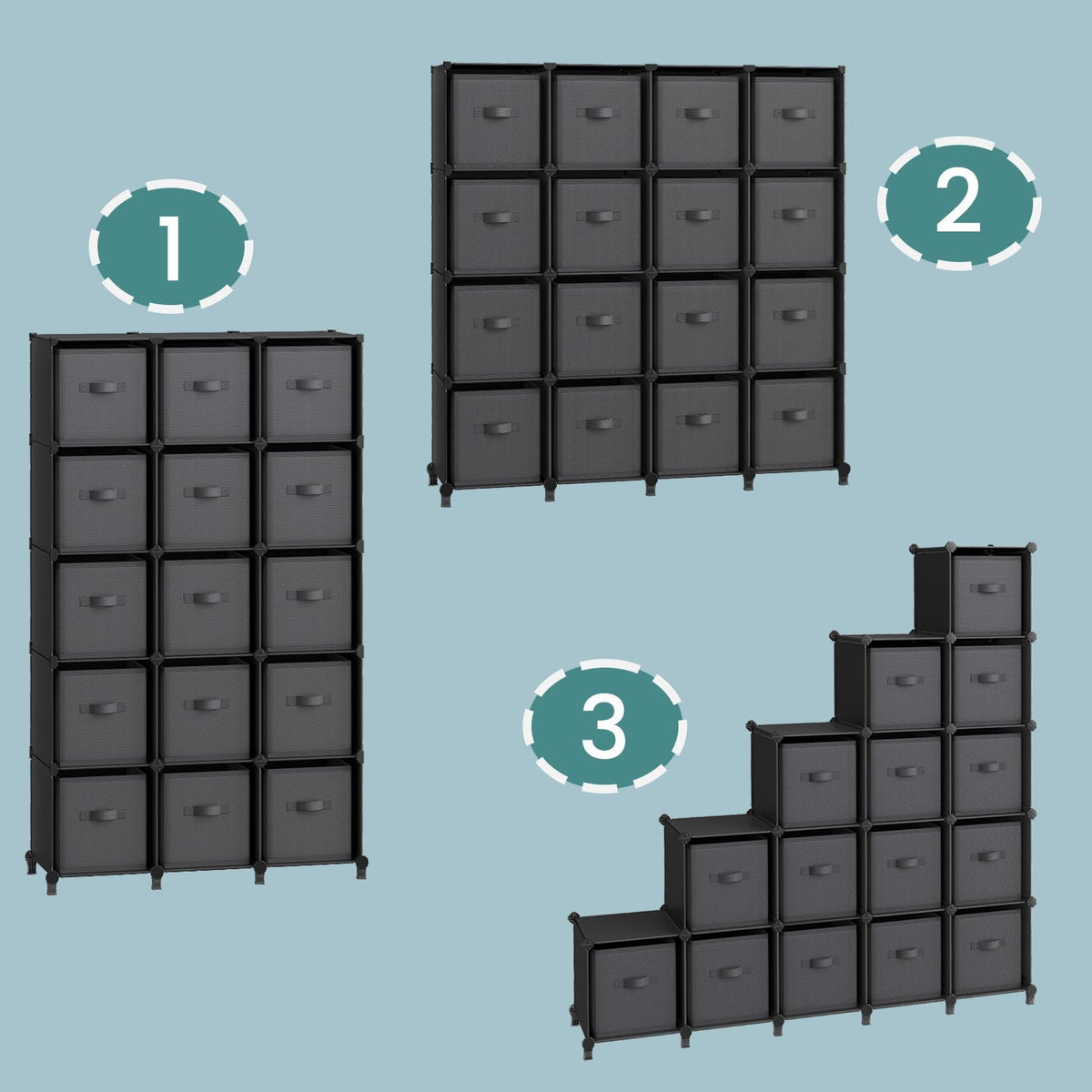 16-Cube Storage Organizer - Non-Woven Fabric - Black and Grey