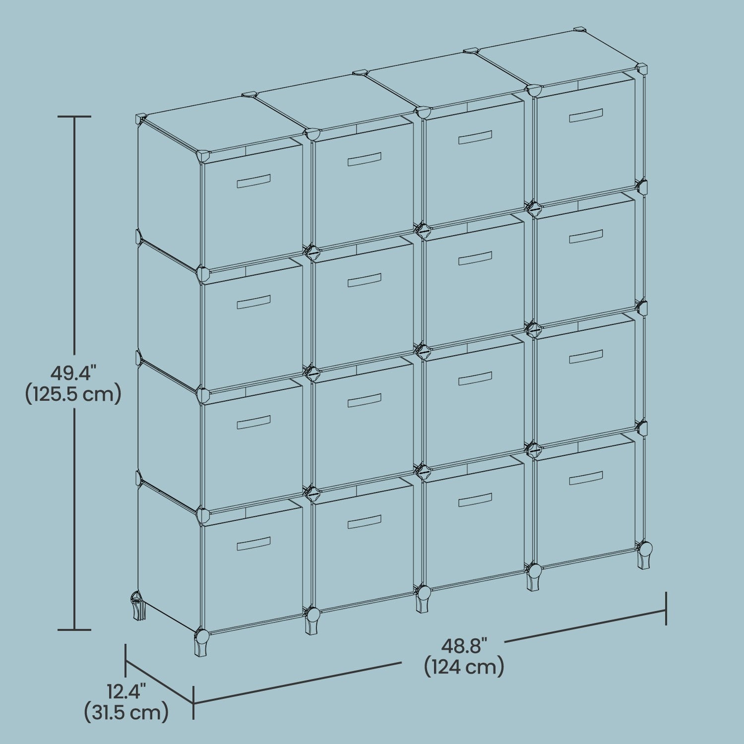 16-Cube Storage Organizer - Non-Woven Fabric - Black and Grey