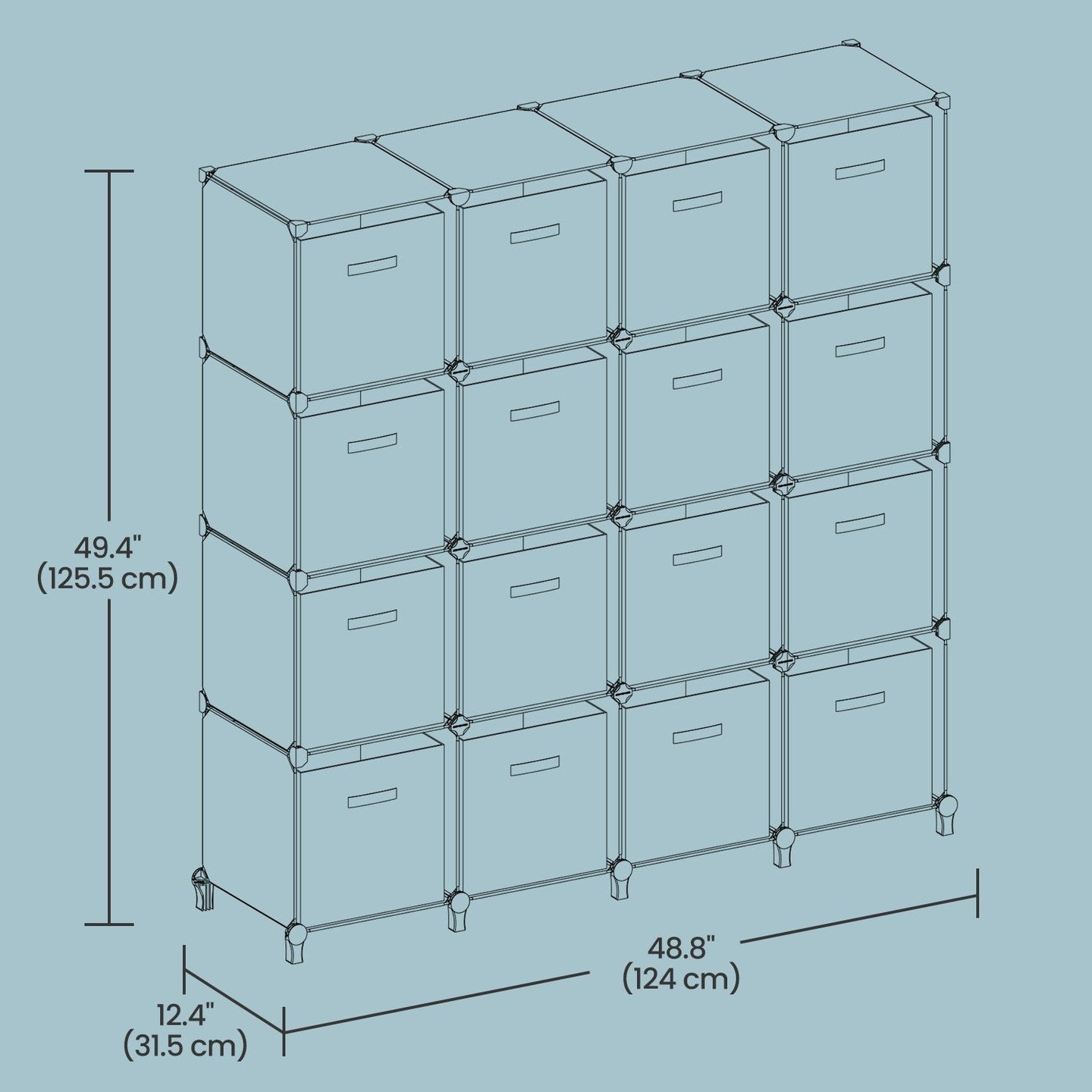 16-Cube Storage Organizer - Non-Woven Fabric - Black and Grey