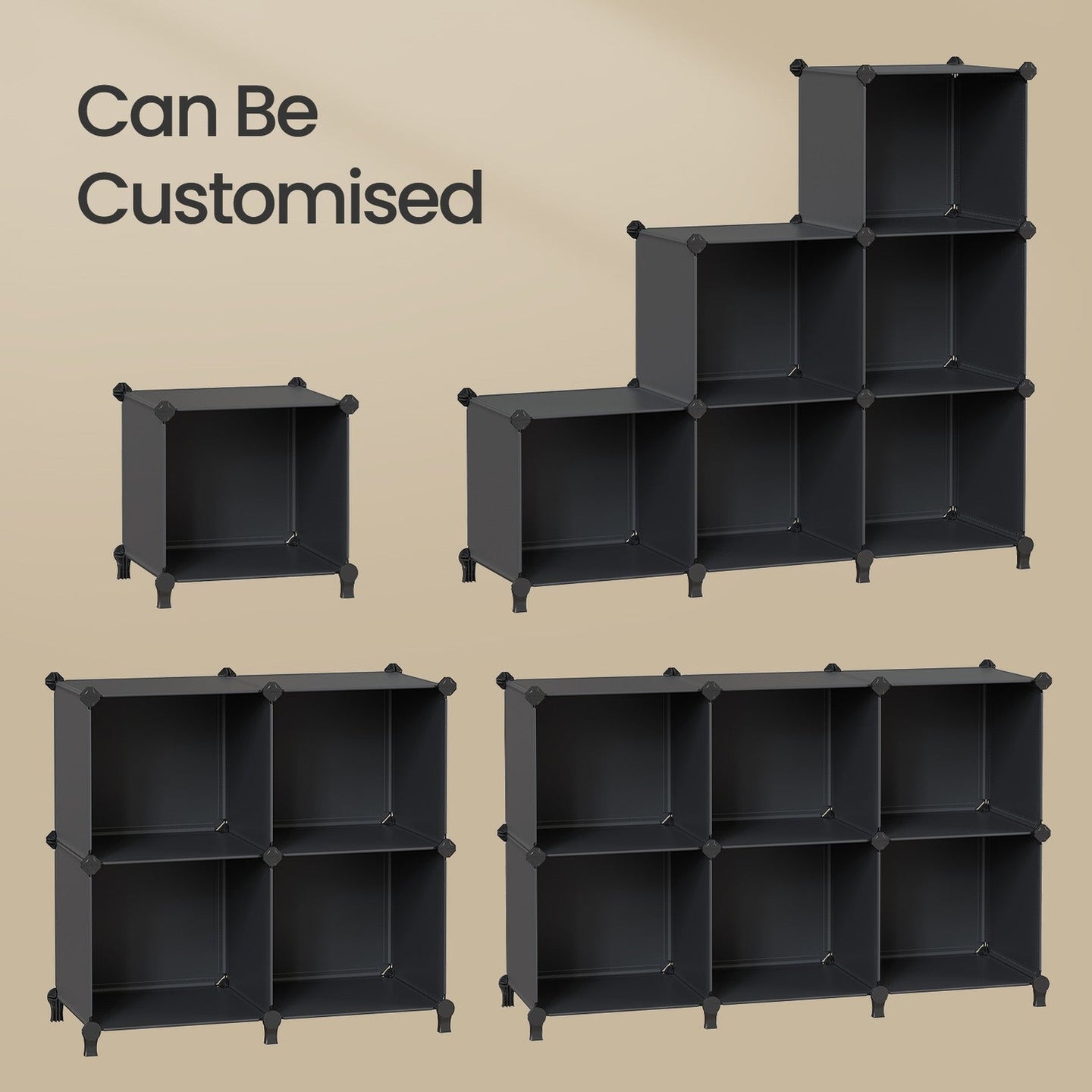 Modular Storage Shelf - Plastic - Black - 6 Cube Organizer with Top Metal Grid